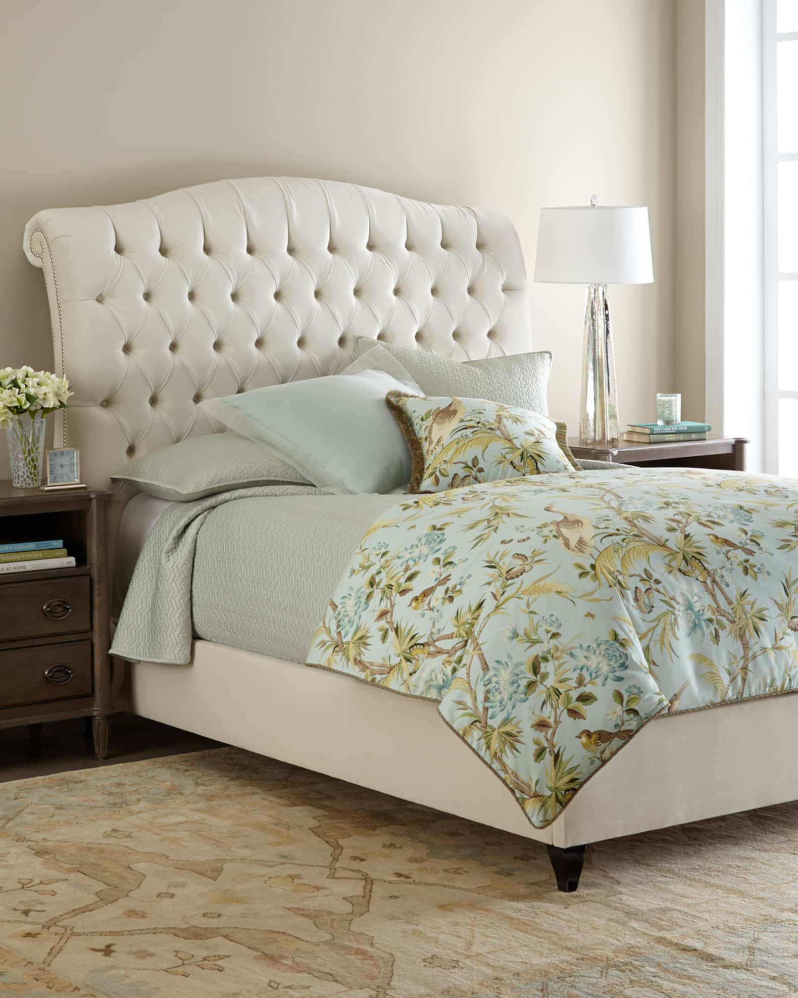 Haute House Harper Tufted Ivory Velvet King Bed