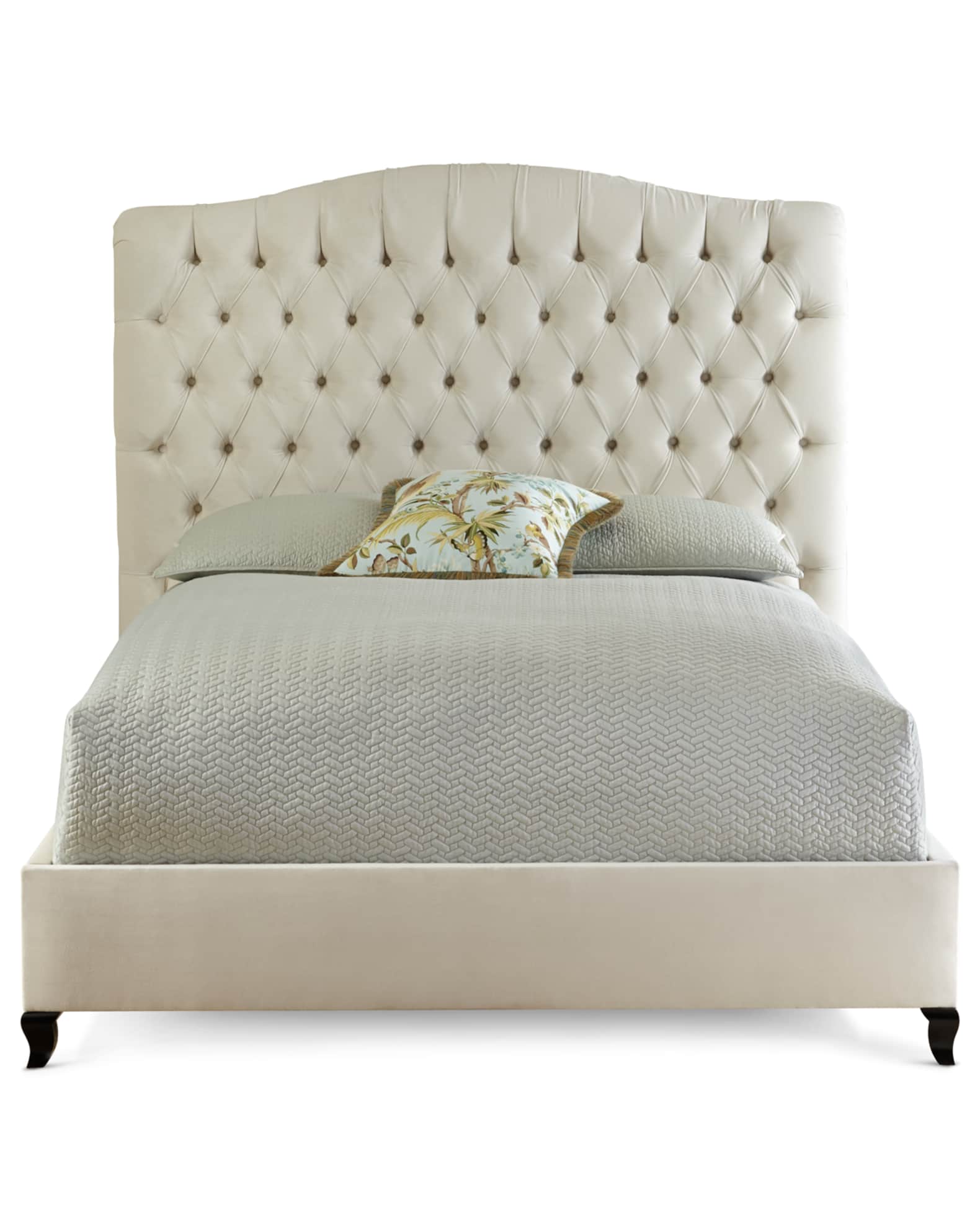 Haute House Harper Tufted Ivory Velvet King Bed