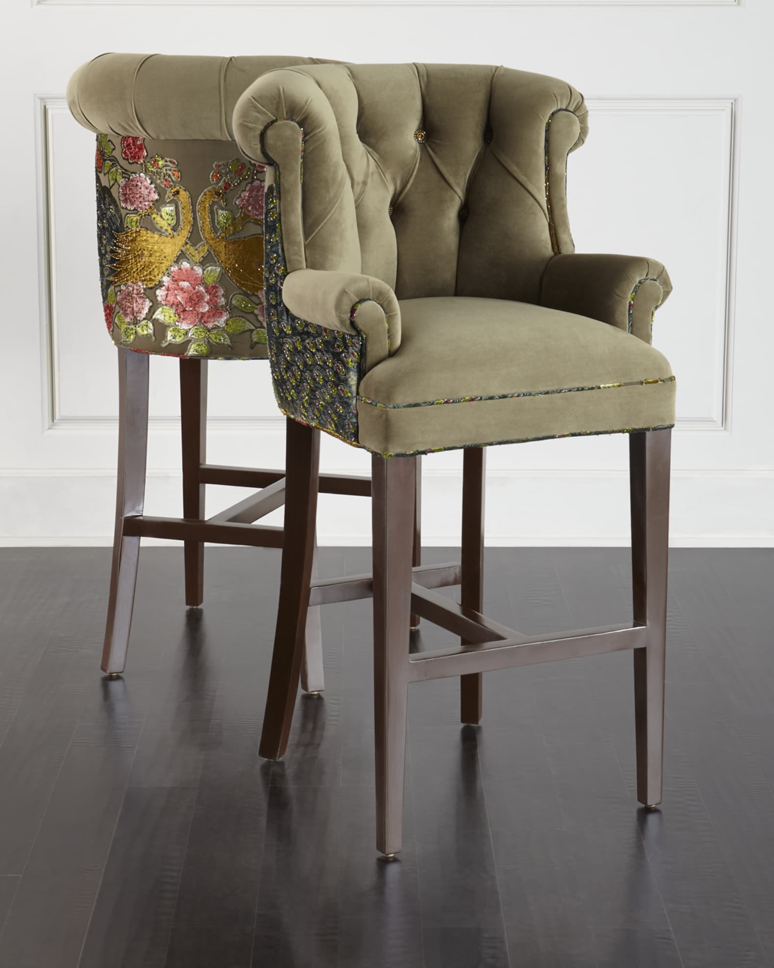 Haute House Peacock Tufted Barstool, 32.5"