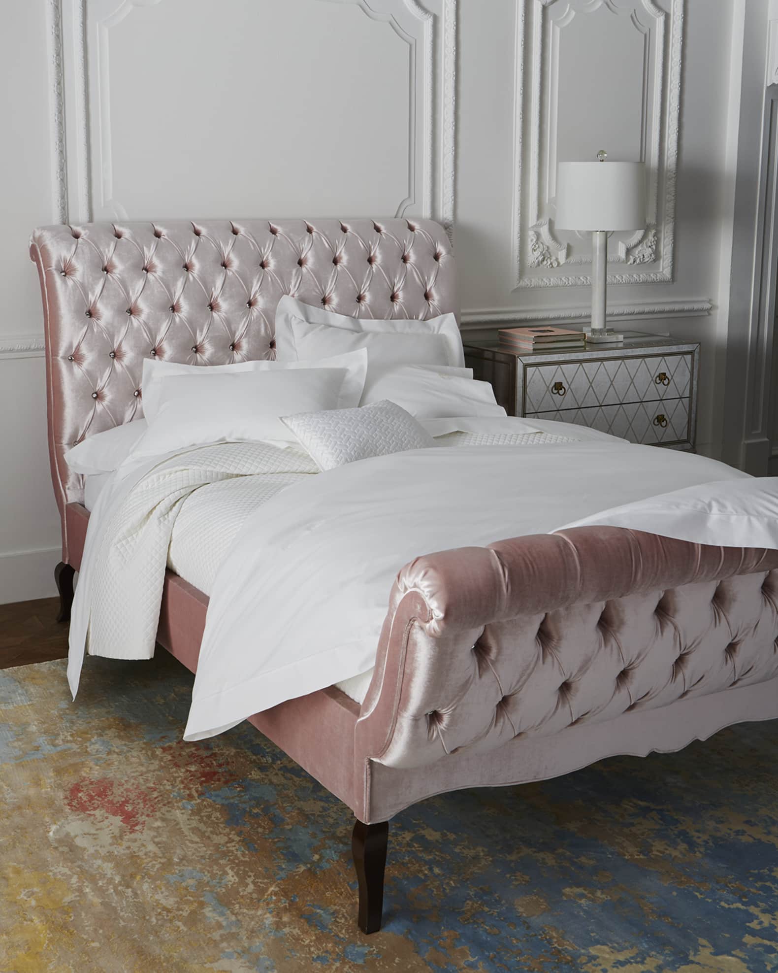 Blush pink sleigh deals bed