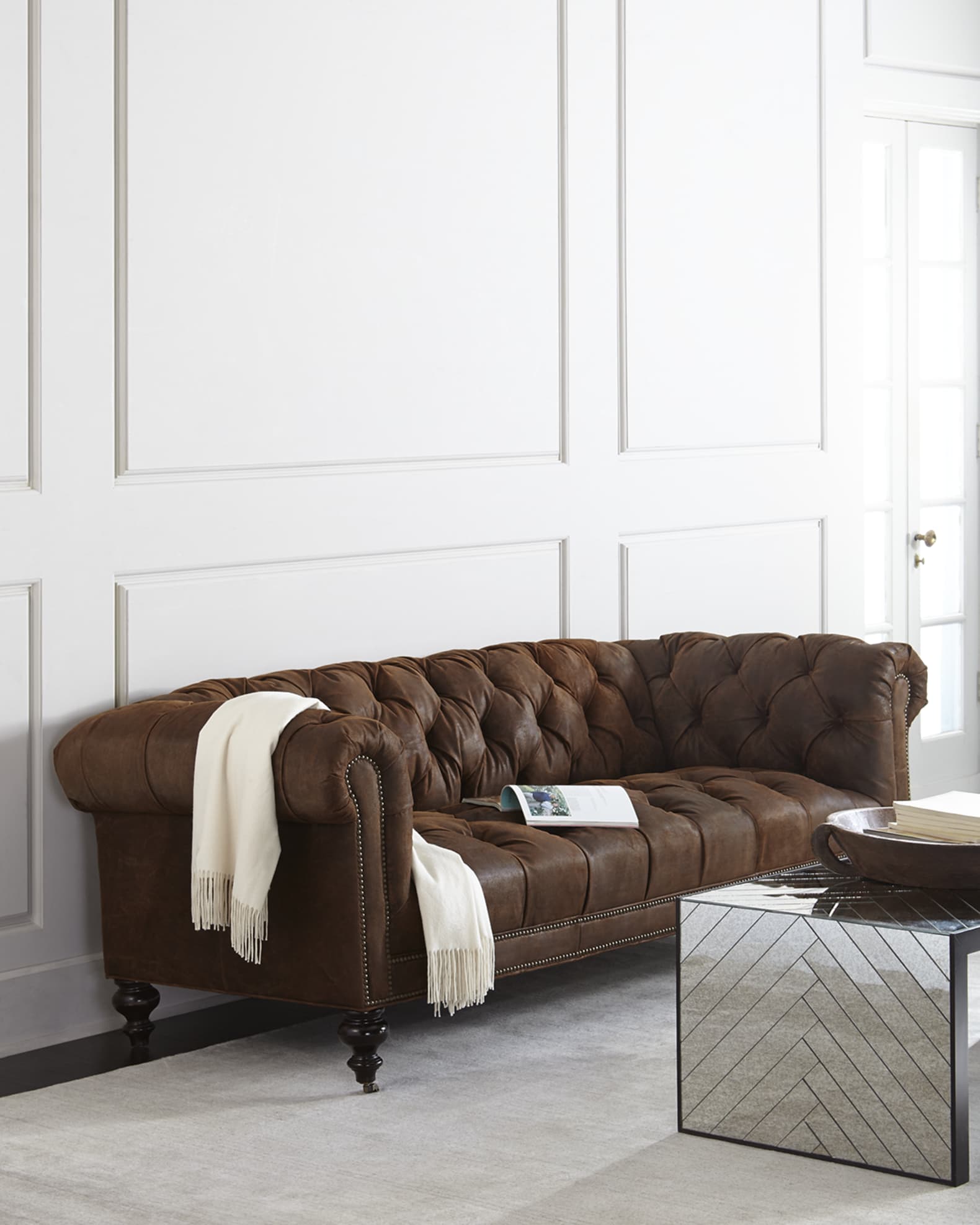 Old Hickory Tannery Morgan Rustic Suede Chesterfield Sofa 86