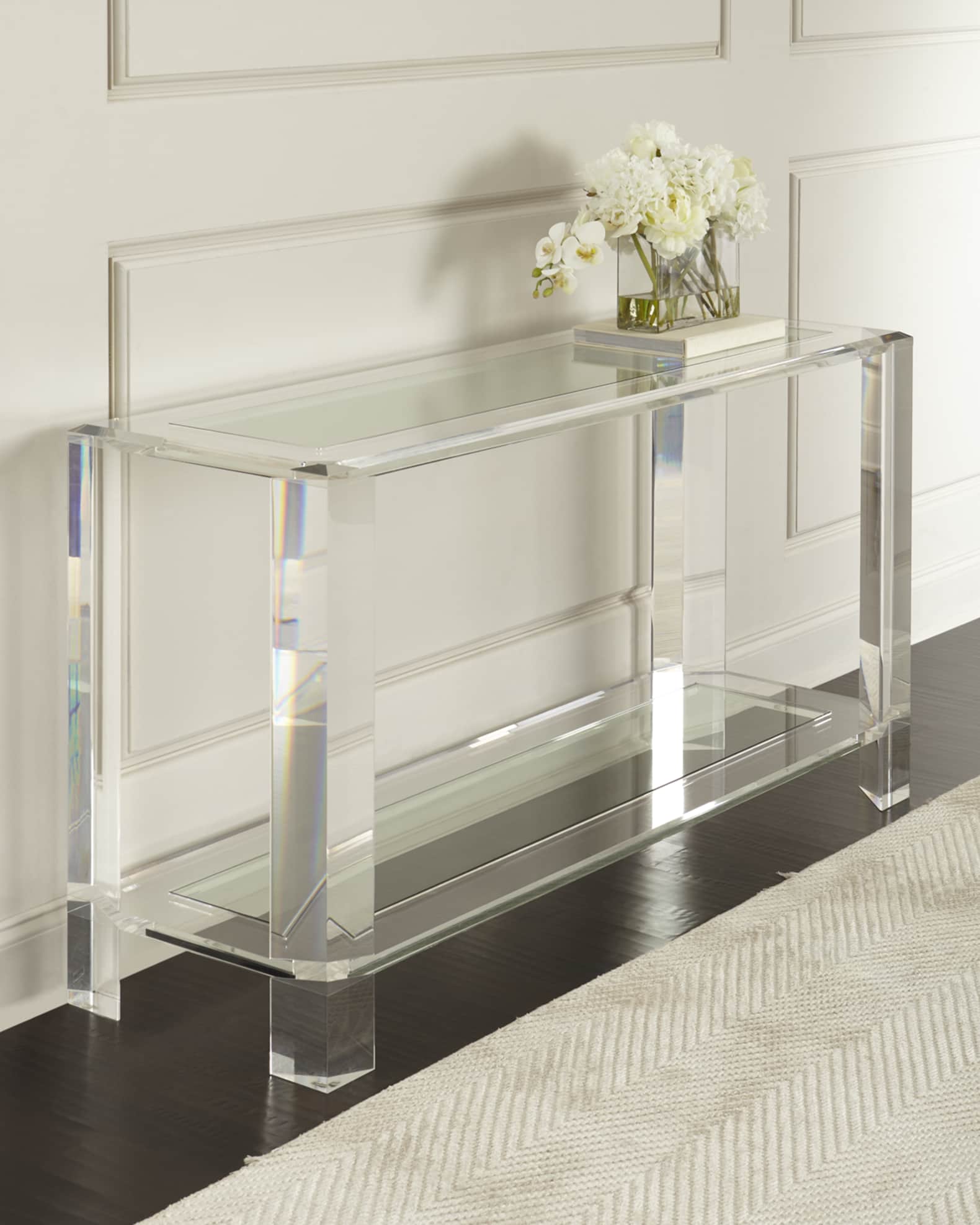 Acrylic console on sale table with drawers
