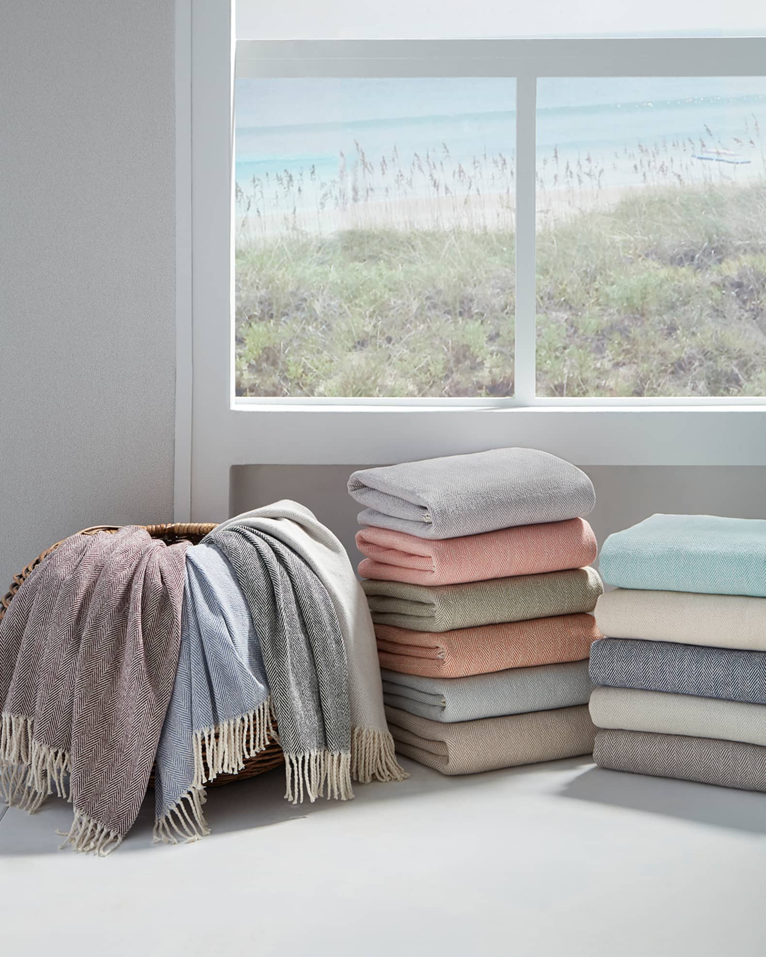 Sferra Brushed Cotton Herringbone-Weave Throw, 51" x 71"