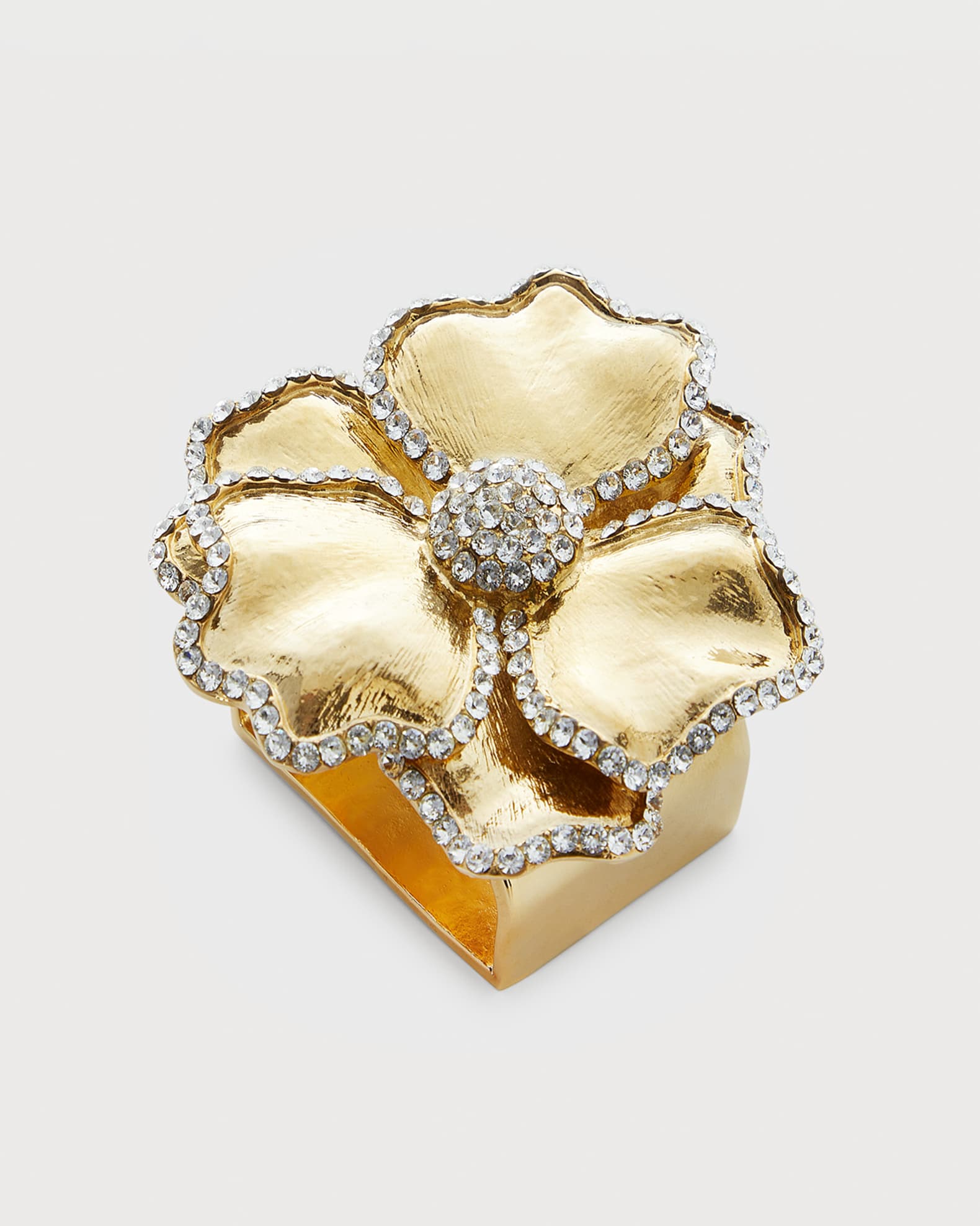 Nomi K Swarovski Crystal Flower Napkin Ring Set of Four Golden