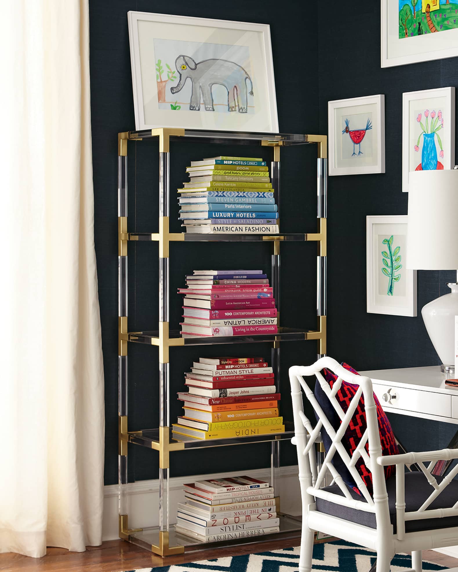 Jonathan Adler Jacques Acrylic Brass Etagere Horchow