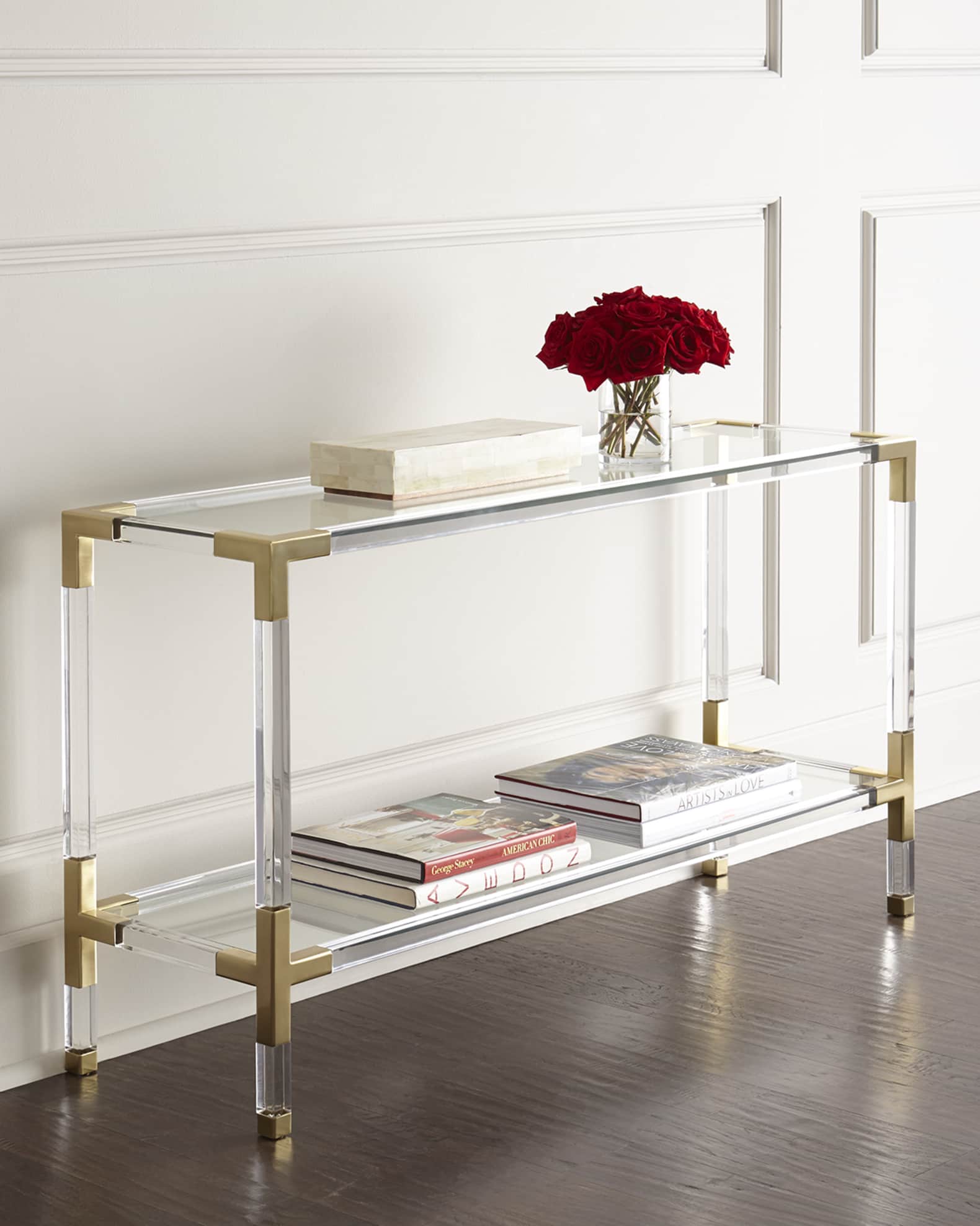 Lucite and gold console table outlet