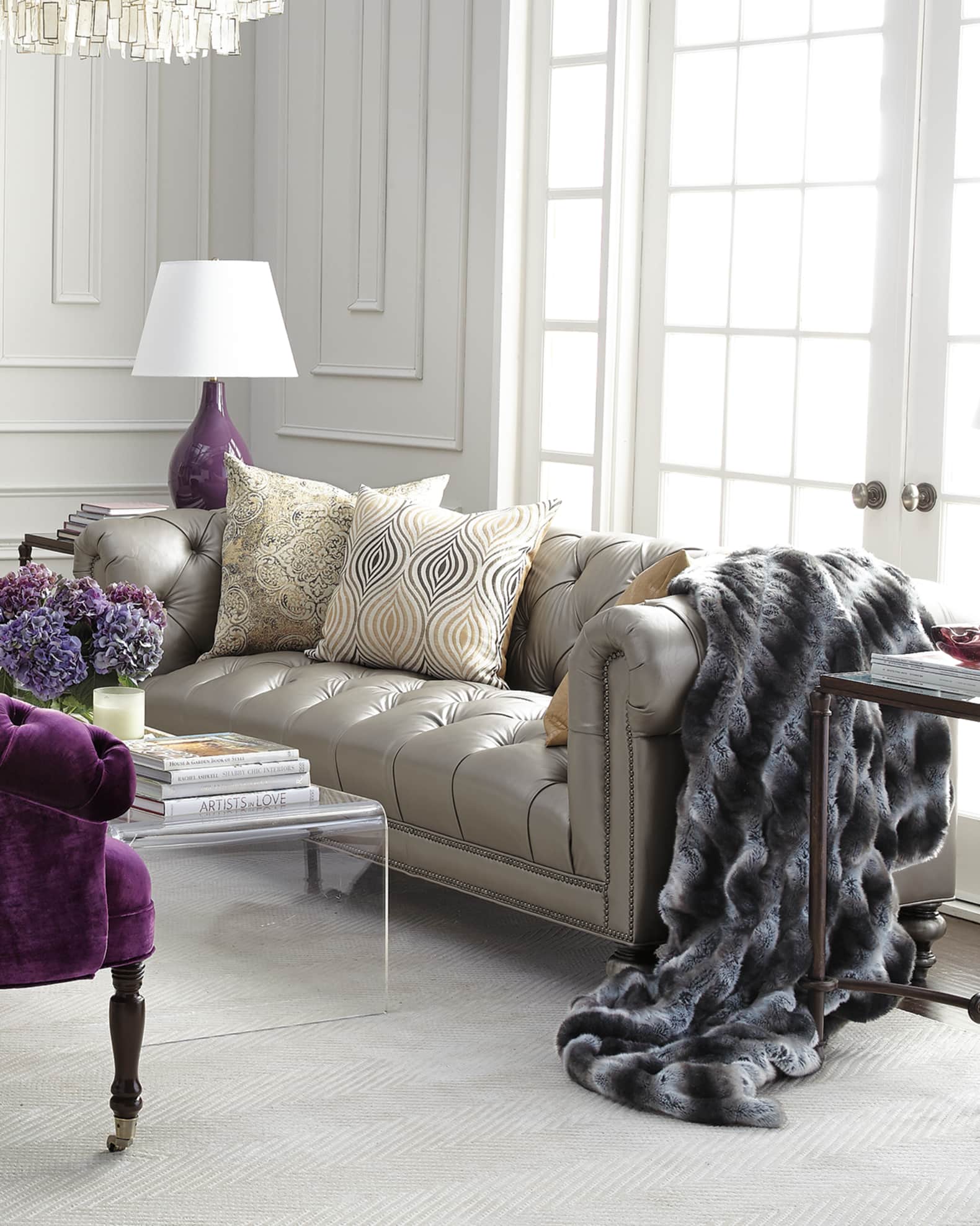 Chesterfield sofa leather grey sale