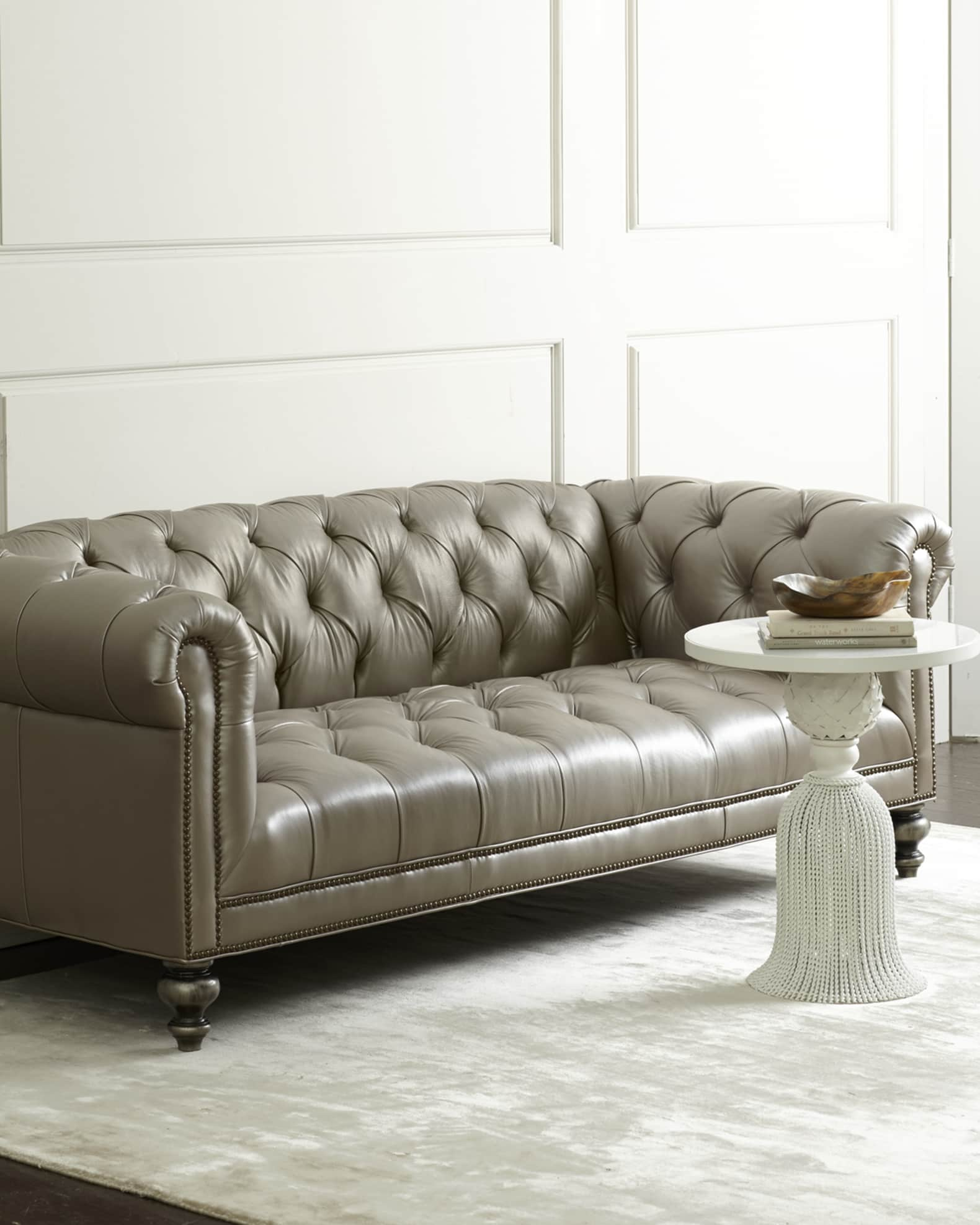 Old Hickory Tannery Morgan Gray Chesterfield Leather Sofa, Grey, Living Room Seating Sofas & Couches