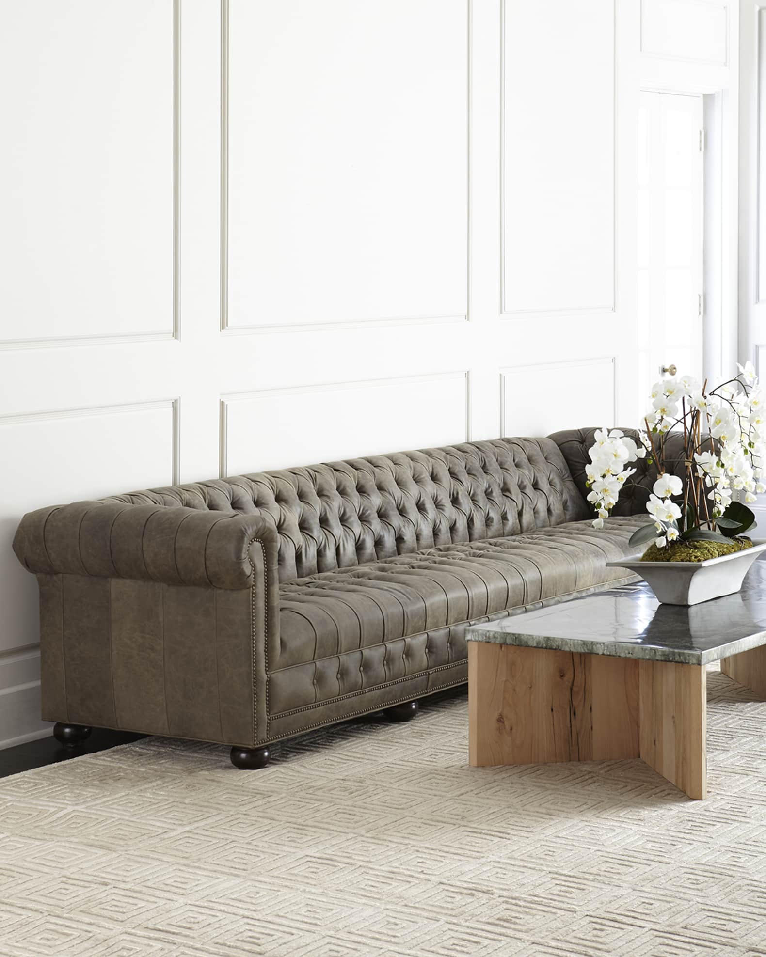 Chesterfield tufted store leather sleeper sofa