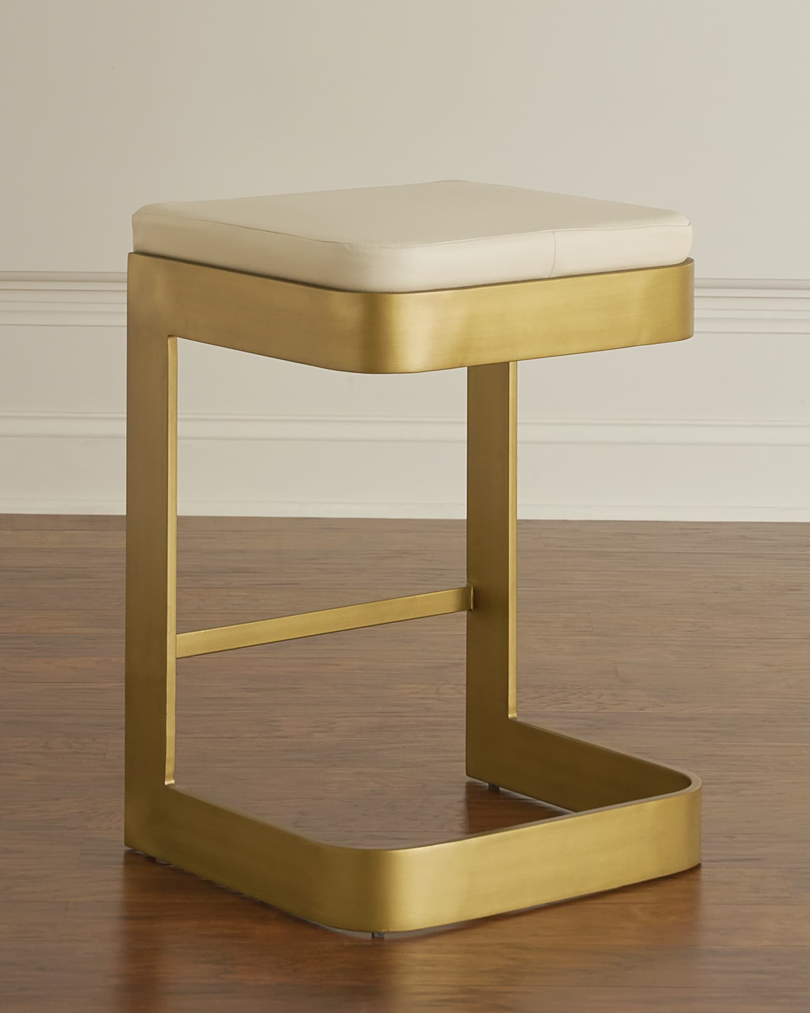 Global Views Jordan Leather & Brass Counter Stool, 25"