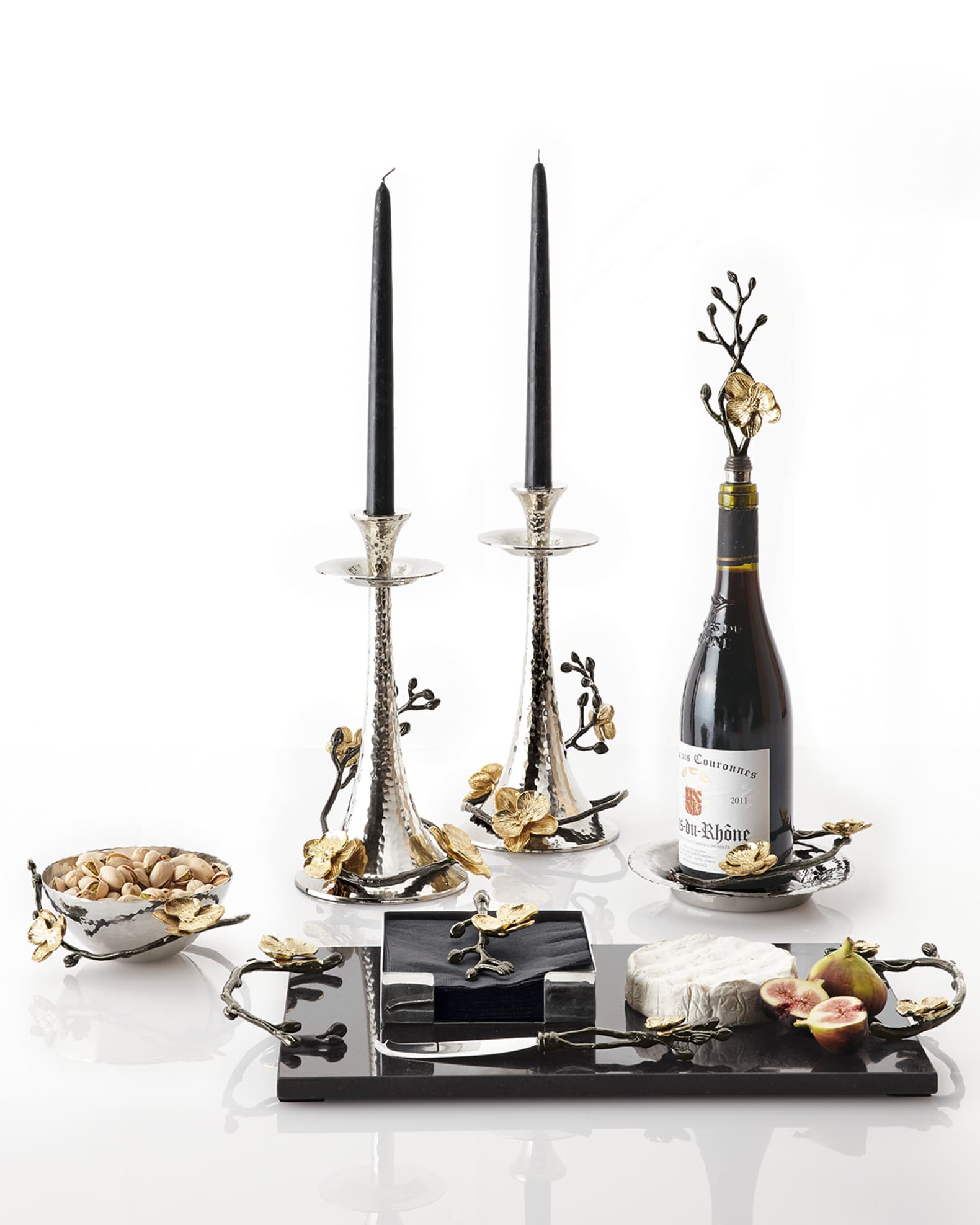 Michael Aram Two Gold Orchid Taper Candleholders | Horchow