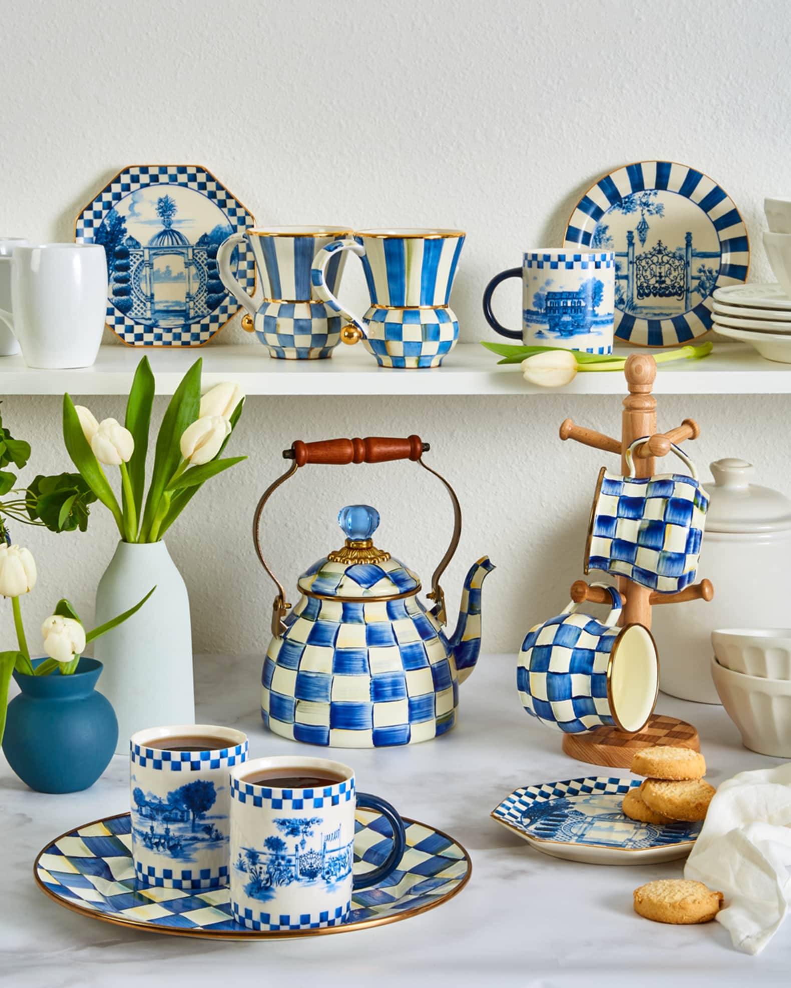 マッケンジーチャイルズ ロイヤルチェック　ティーポット　調味料入れ MacKenzie-Childs Royal Check 2-Qt. Tea Kettle | Horchow