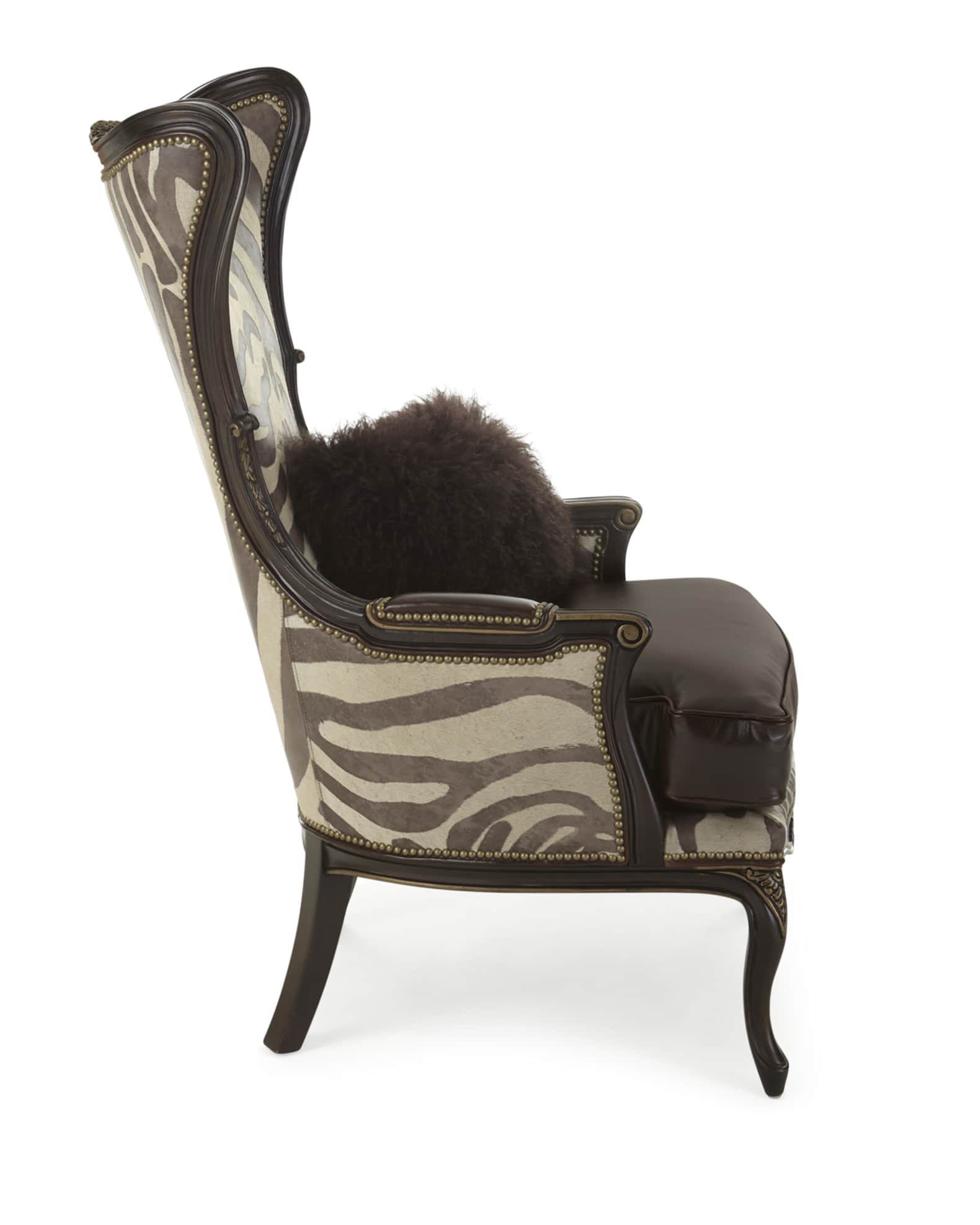 Massoud Grevy Zebra Leather Wing Chair | Horchow