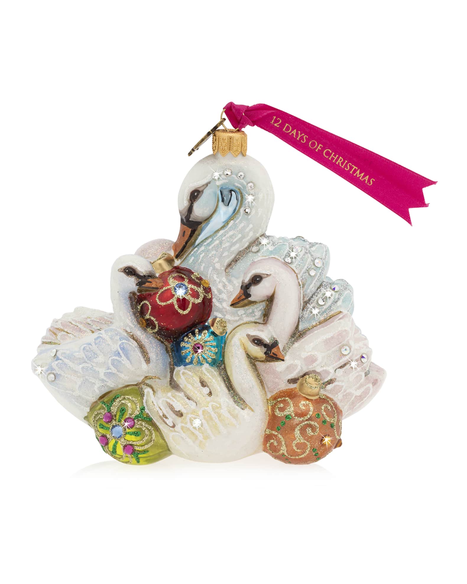 Jay Strongwater Seven Swans Swimming Glass Ornament