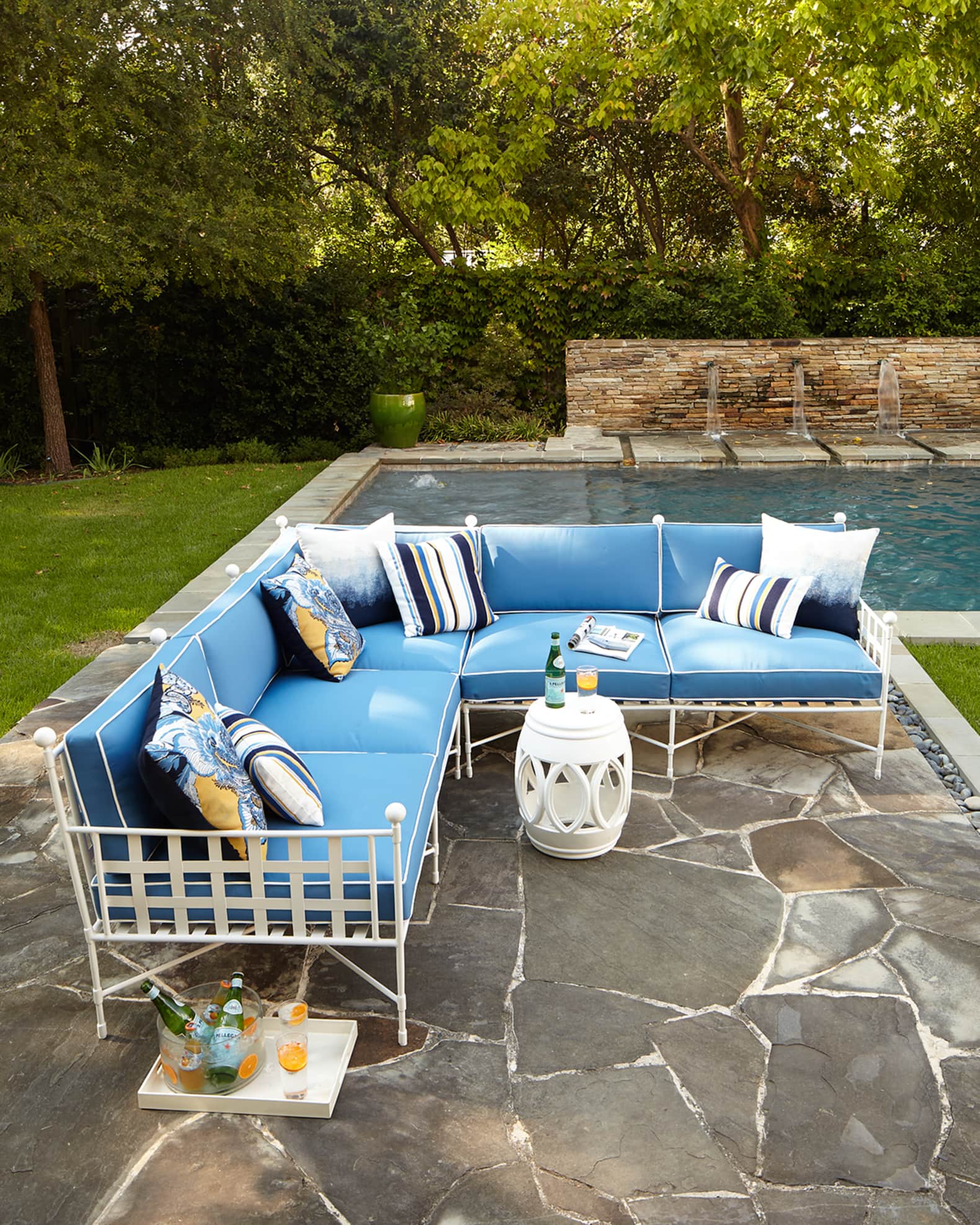 Avery Sectional Set White Blue Horchow