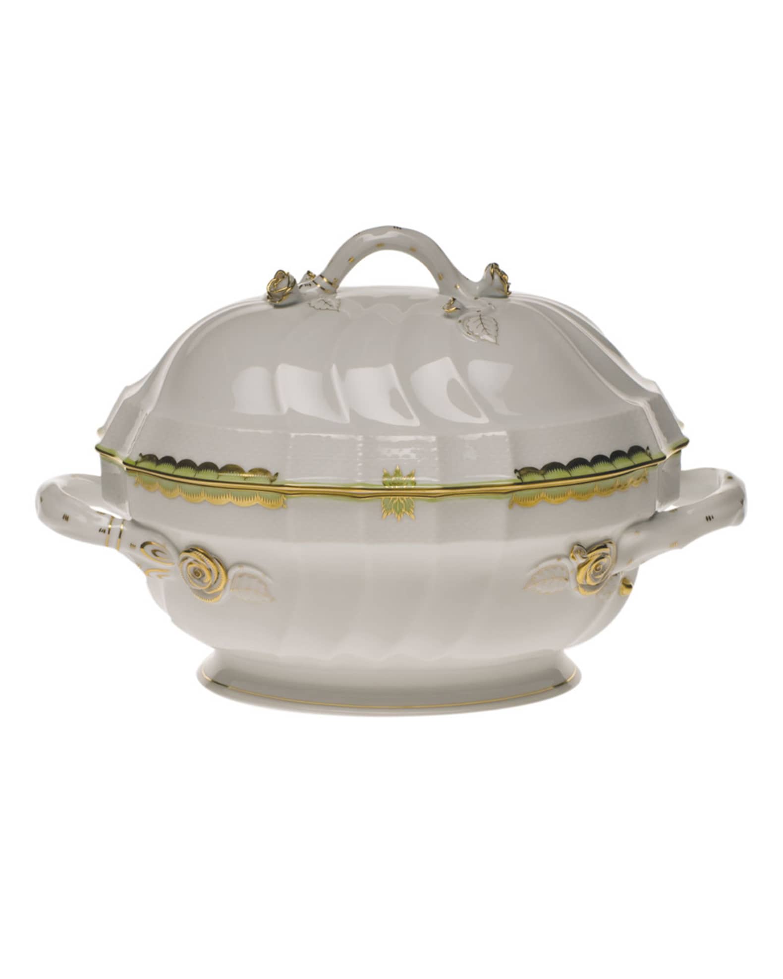 Herend Princess Victoria Green Tureen with Branch Handle Horchow