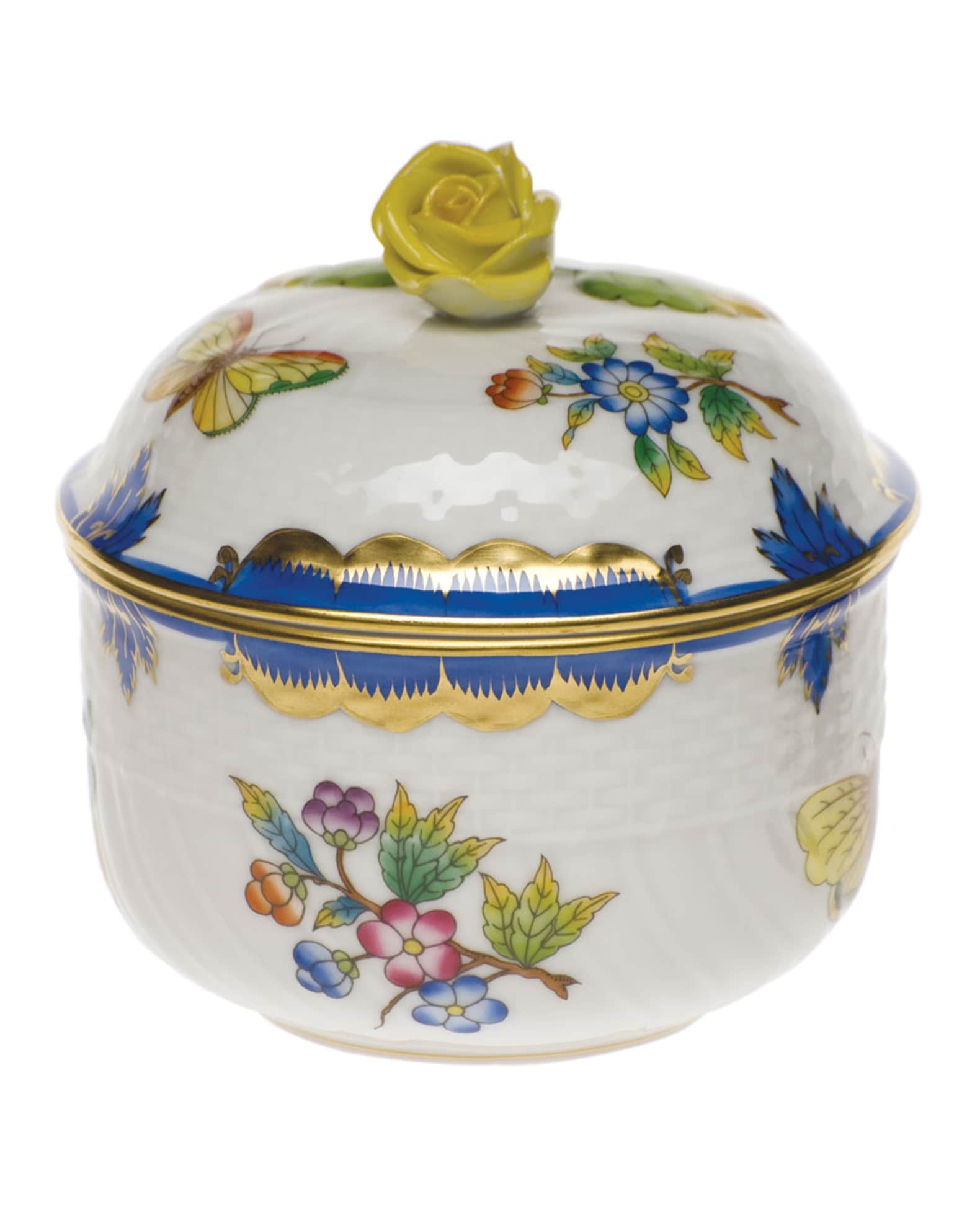 Herend Queen Victoria Blue Covered Sugar Dish Horchow