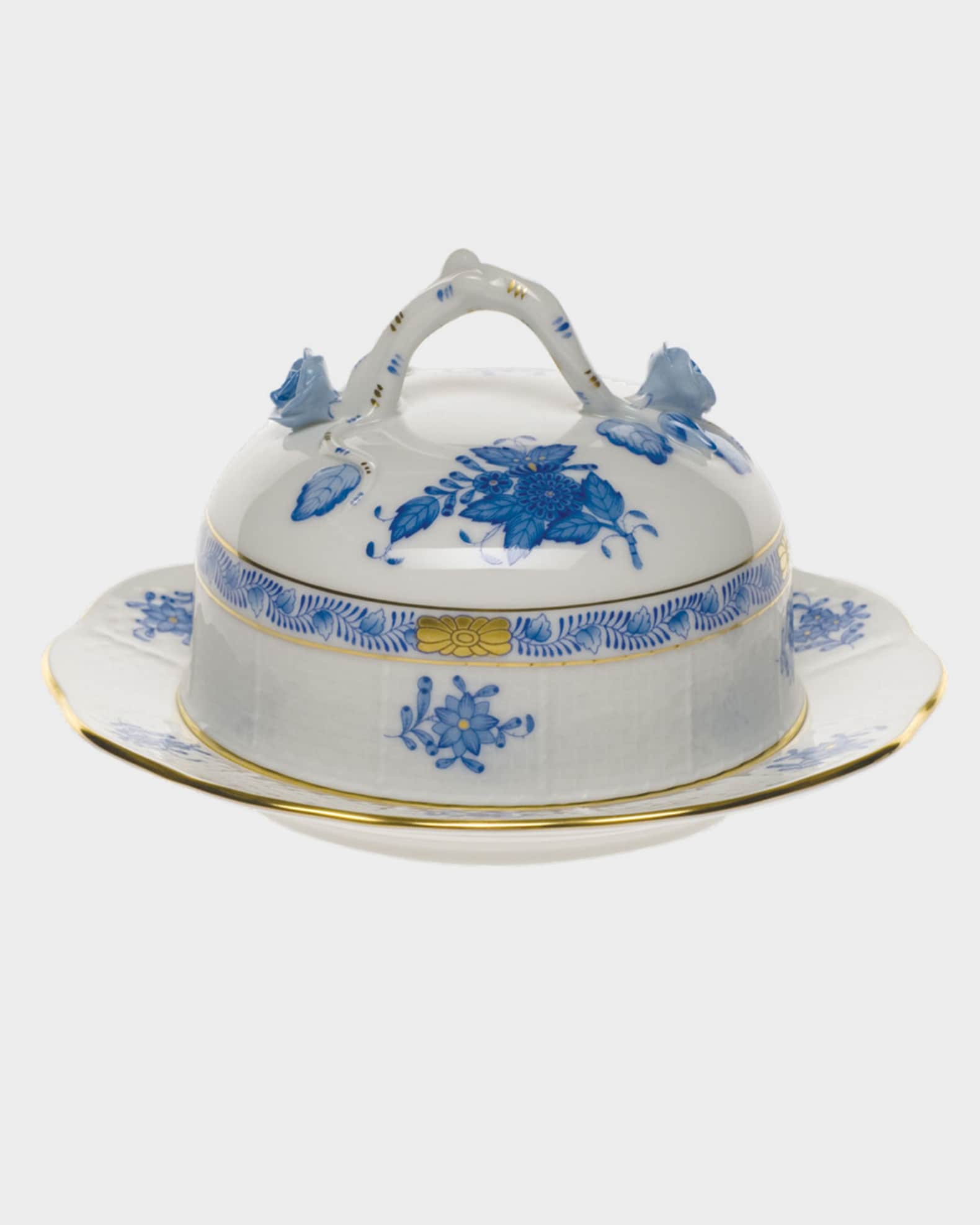 Herend Chinese Bouquet Blue Covered Butter Dish Horchow