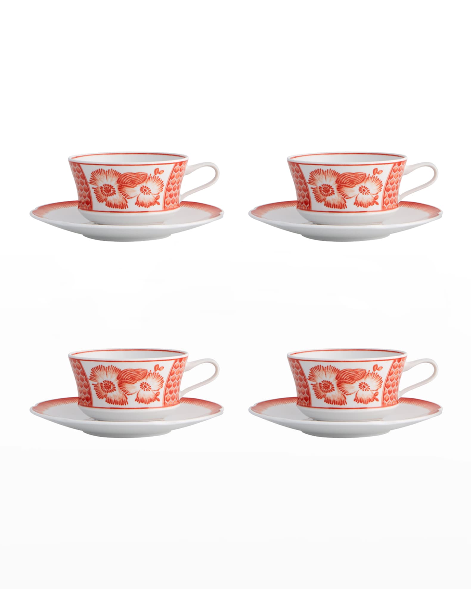 Vista Alegre Coralina Teacups & Saucers, Set of 4