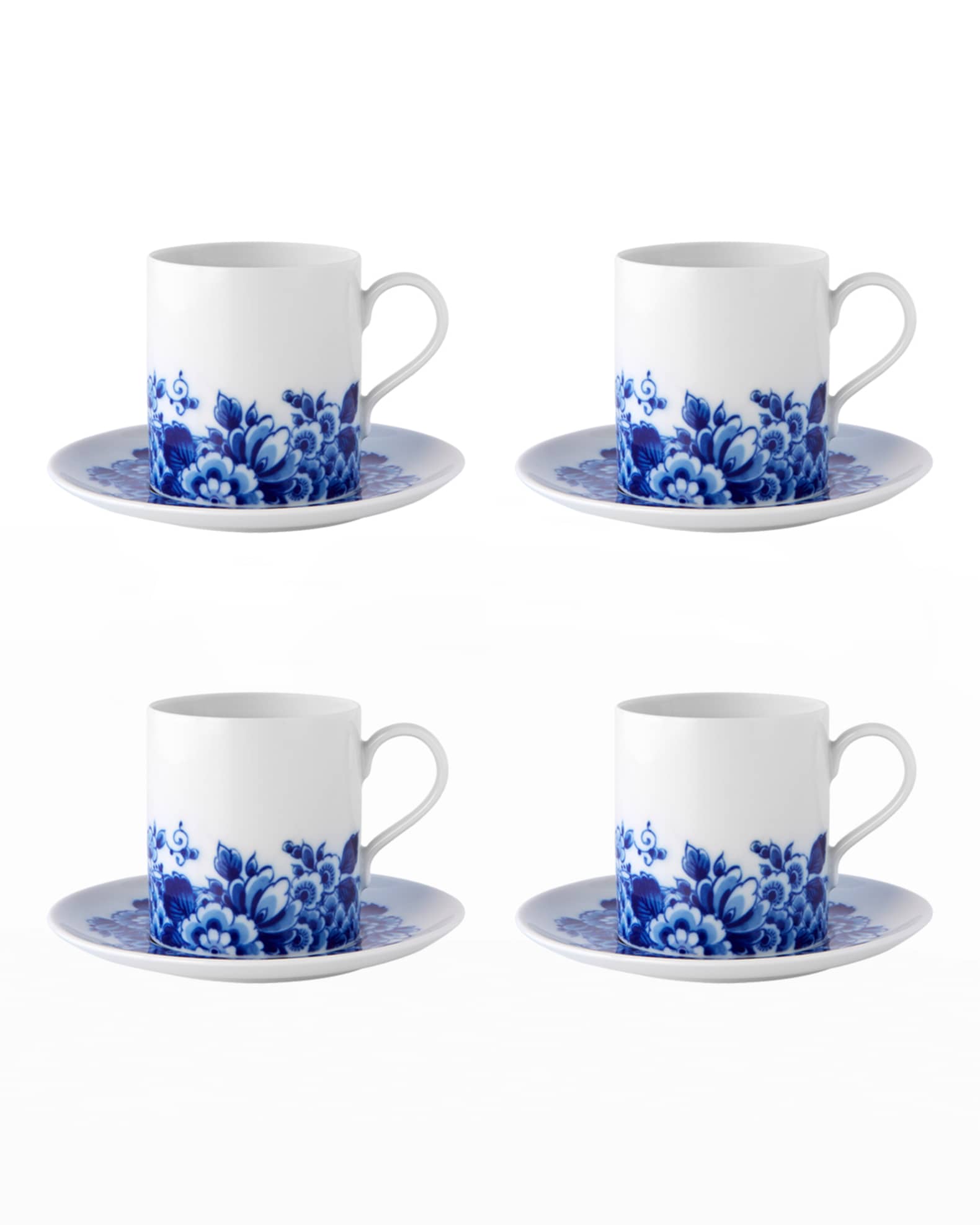 Vista Alegre Blue Ming Teacups & Saucers, Set of Four