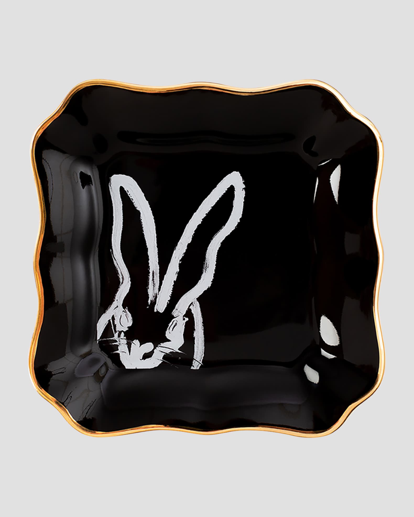 Hunt Slonem Portrait Plate with Gold Rim - Black