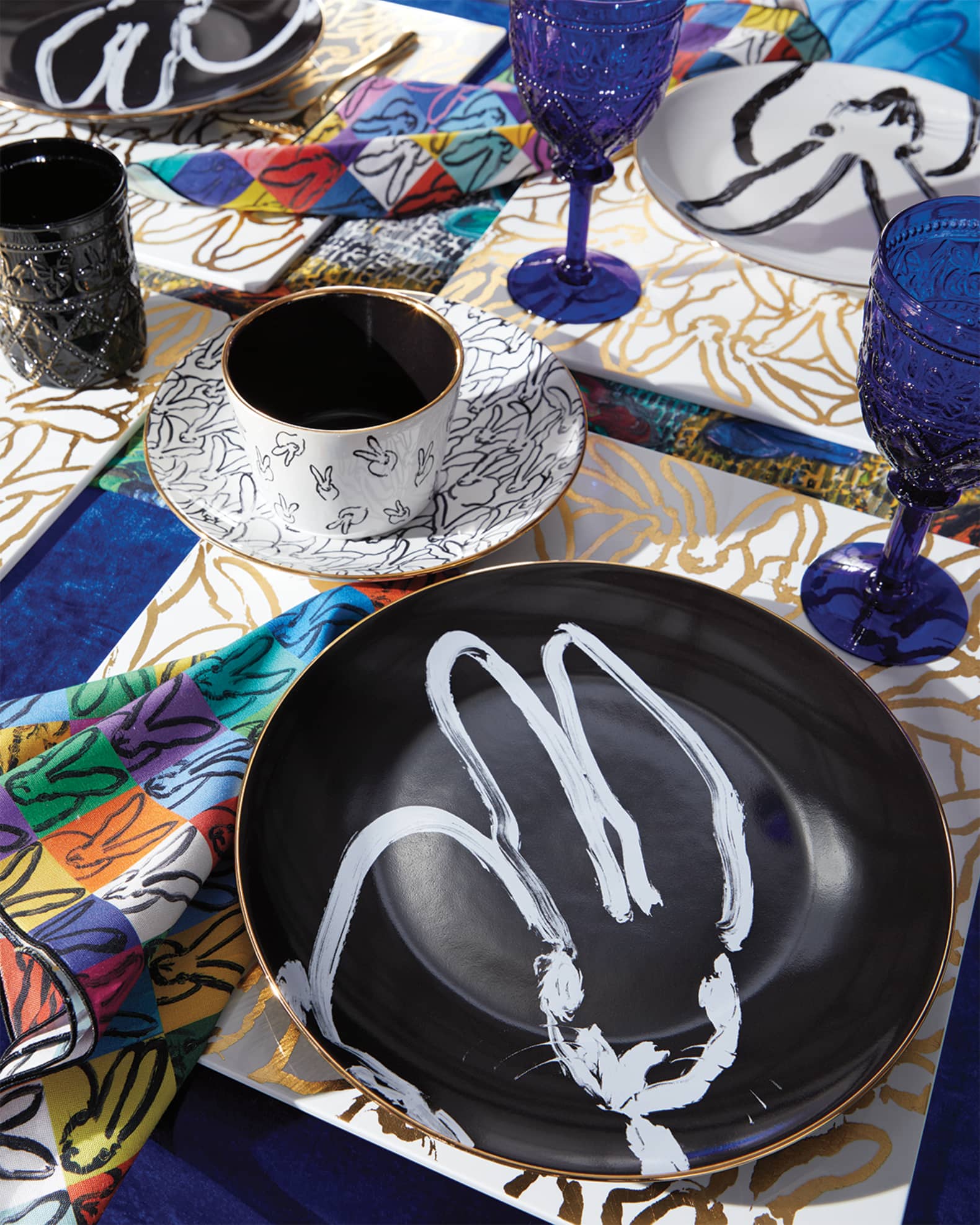 Hunt Slonem Rabbit Run Serving Bowl with Gold Rim | Horchow