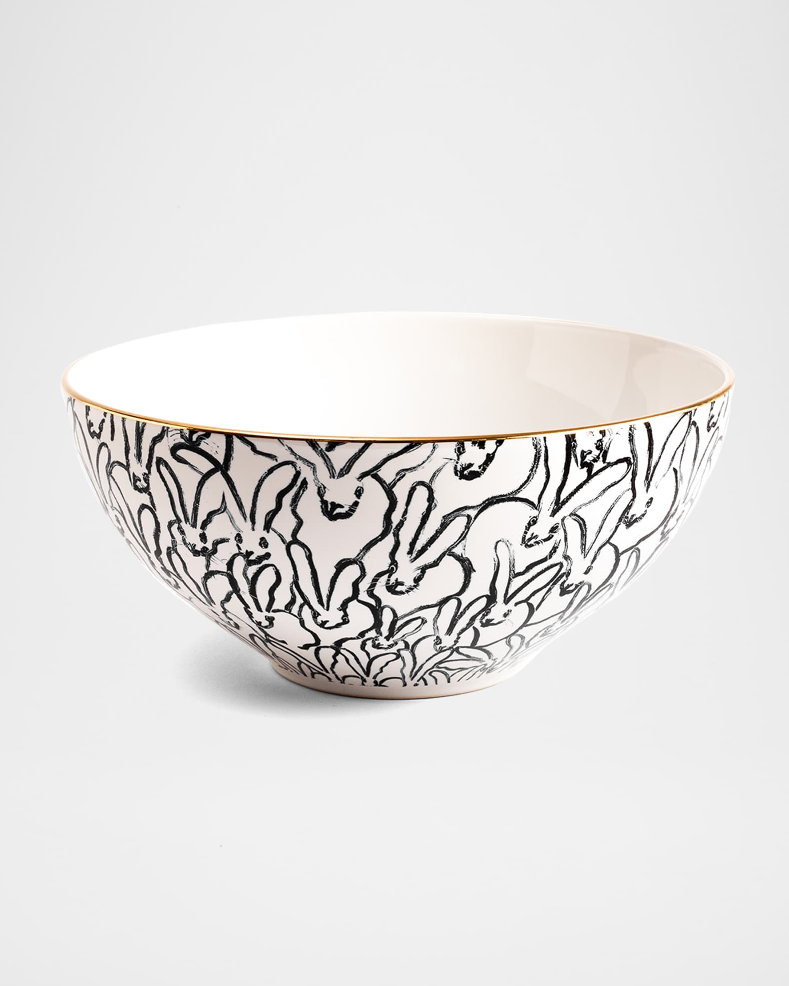 Hunt Slonem Rabbit Run Serving Bowl with Gold Rim