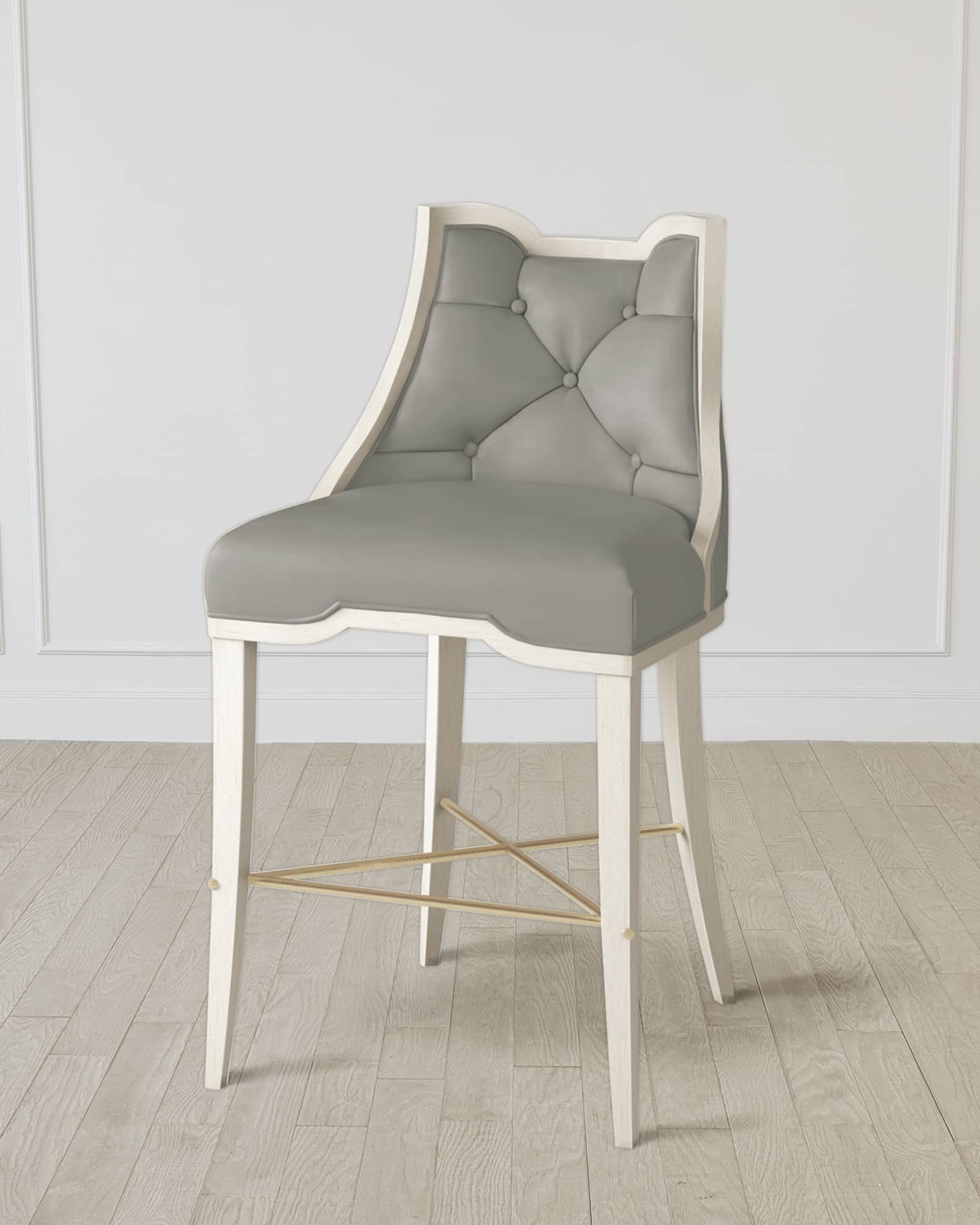 William D. Scott for Global Views Logan Antique White/Chesterfield Gray Counter Stool