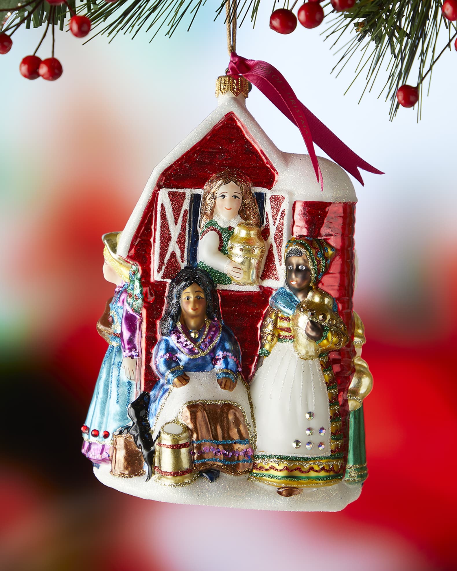 Jay Strongwater Eight Maids A-Milking Glass Ornament