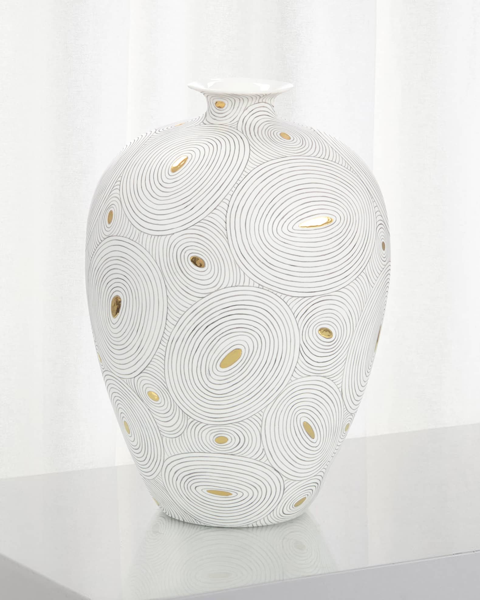JohnRichard Collection White Porcelain Vase with Gold Horchow