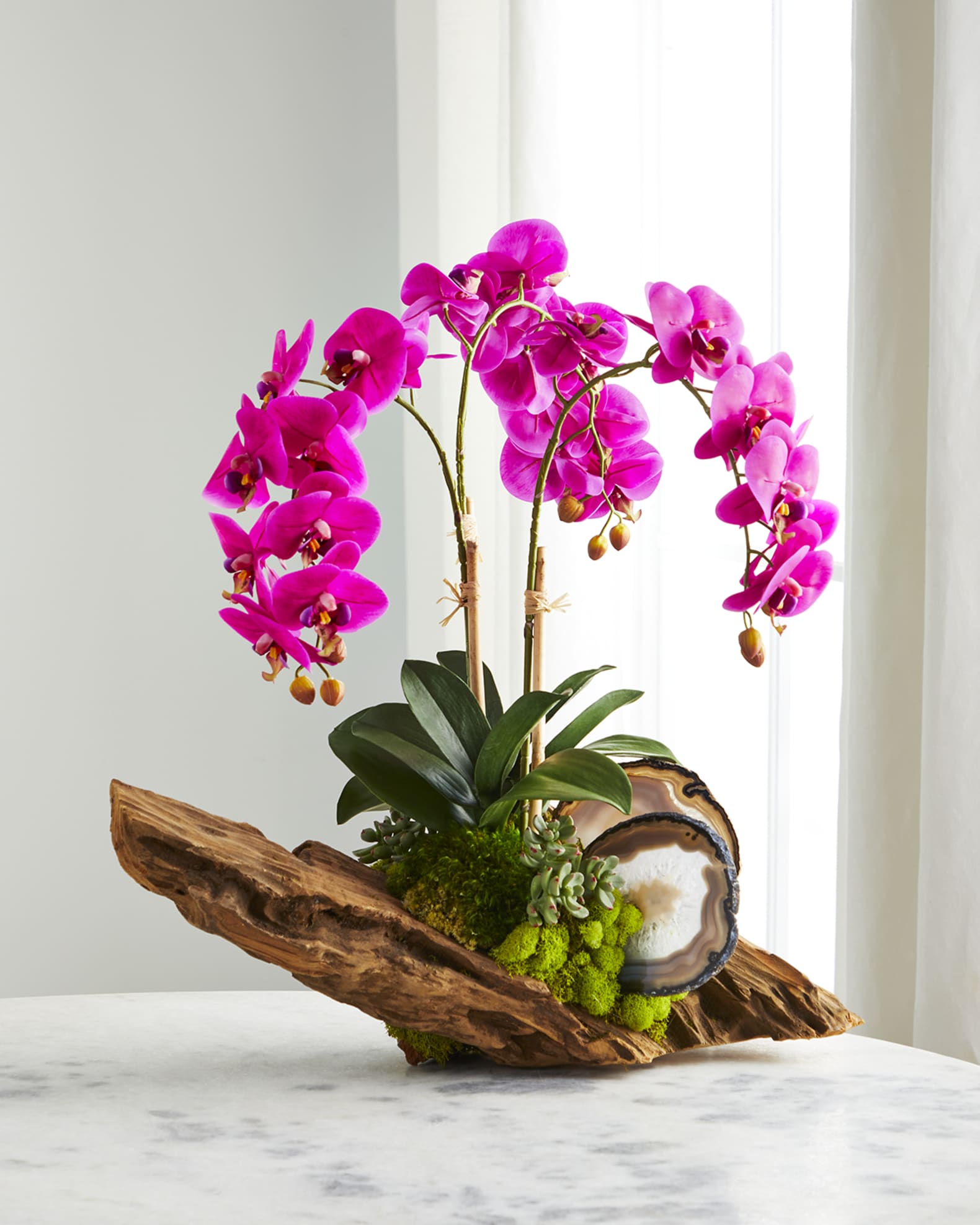 T&C Floral Company Fuchsia Orchid in Driftwood Agate Slabs Horchow