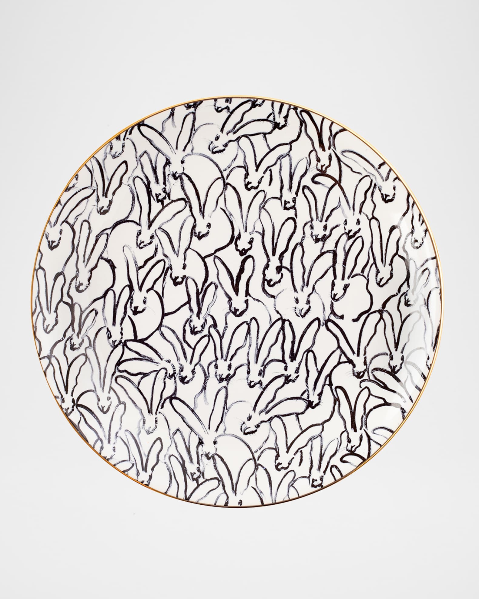 Hunt Slonem Rabbit Run Salad Plate with Gold Rim