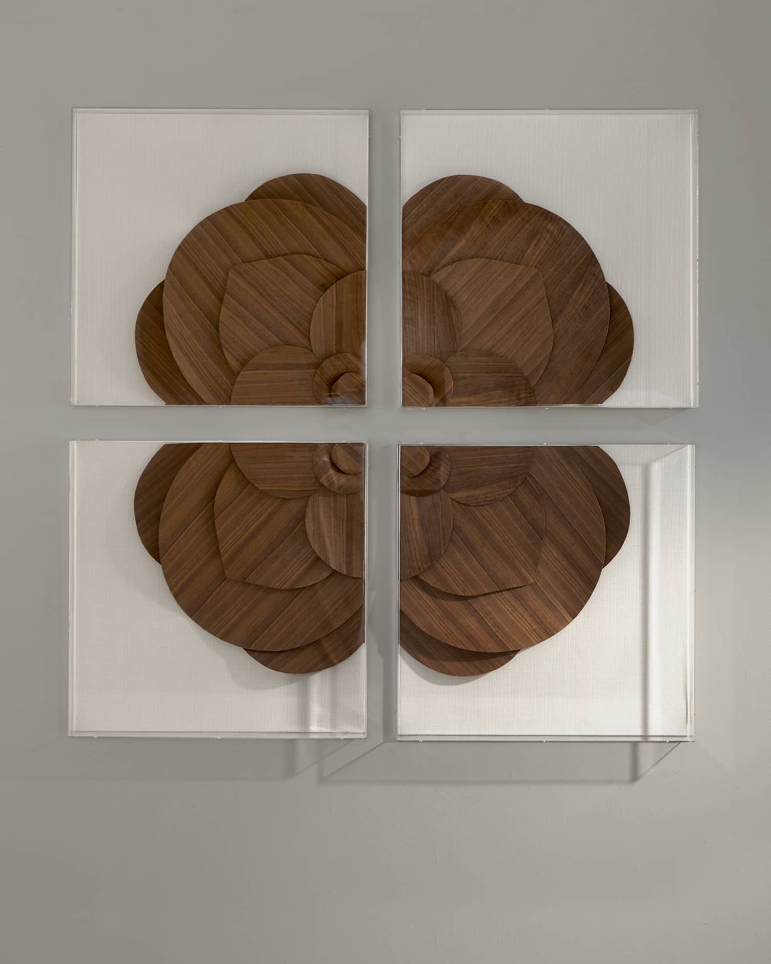 Tommy Mitchell Walnut Veneer Medallion Wall Decor on Snow Linen