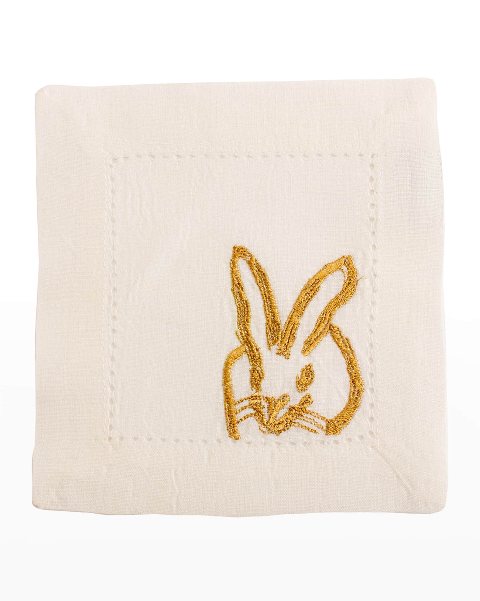 Hunt Slonem Embroidered Bunny Linen Cocktail Napkins, Set of 6 Horchow