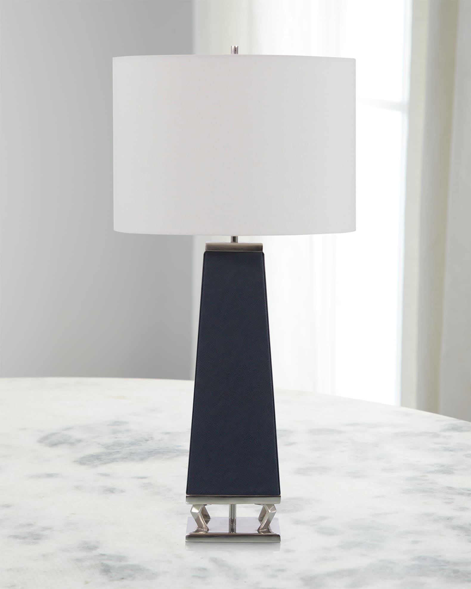 John-Richard Collection Navy Leather and Brushed Nickel Table Lamp