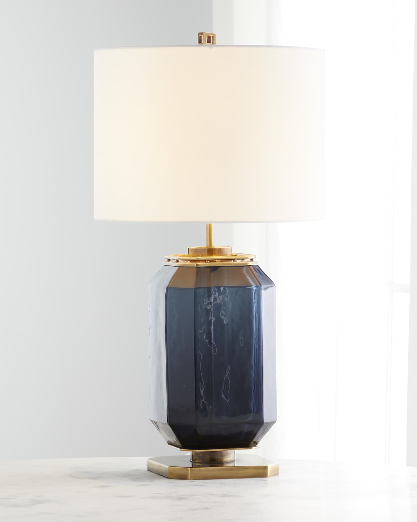 John Richard Collection Navy Blue Glass and Brass Table Lamp