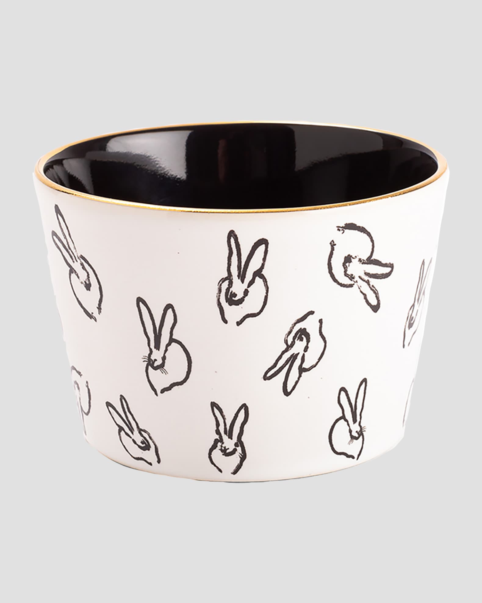 Hunt Slonem Bunny Bar Bowl White with Black Interior