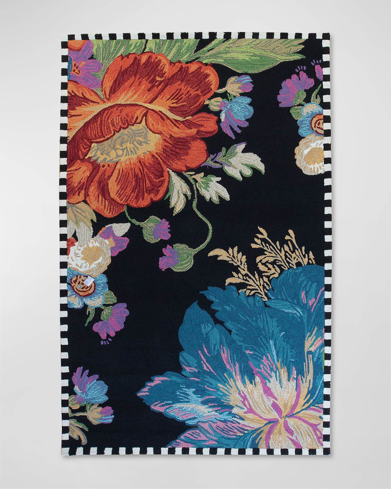 MacKenzieChilds Flower Market Reflections Rug Black, 5' x 8' Horchow