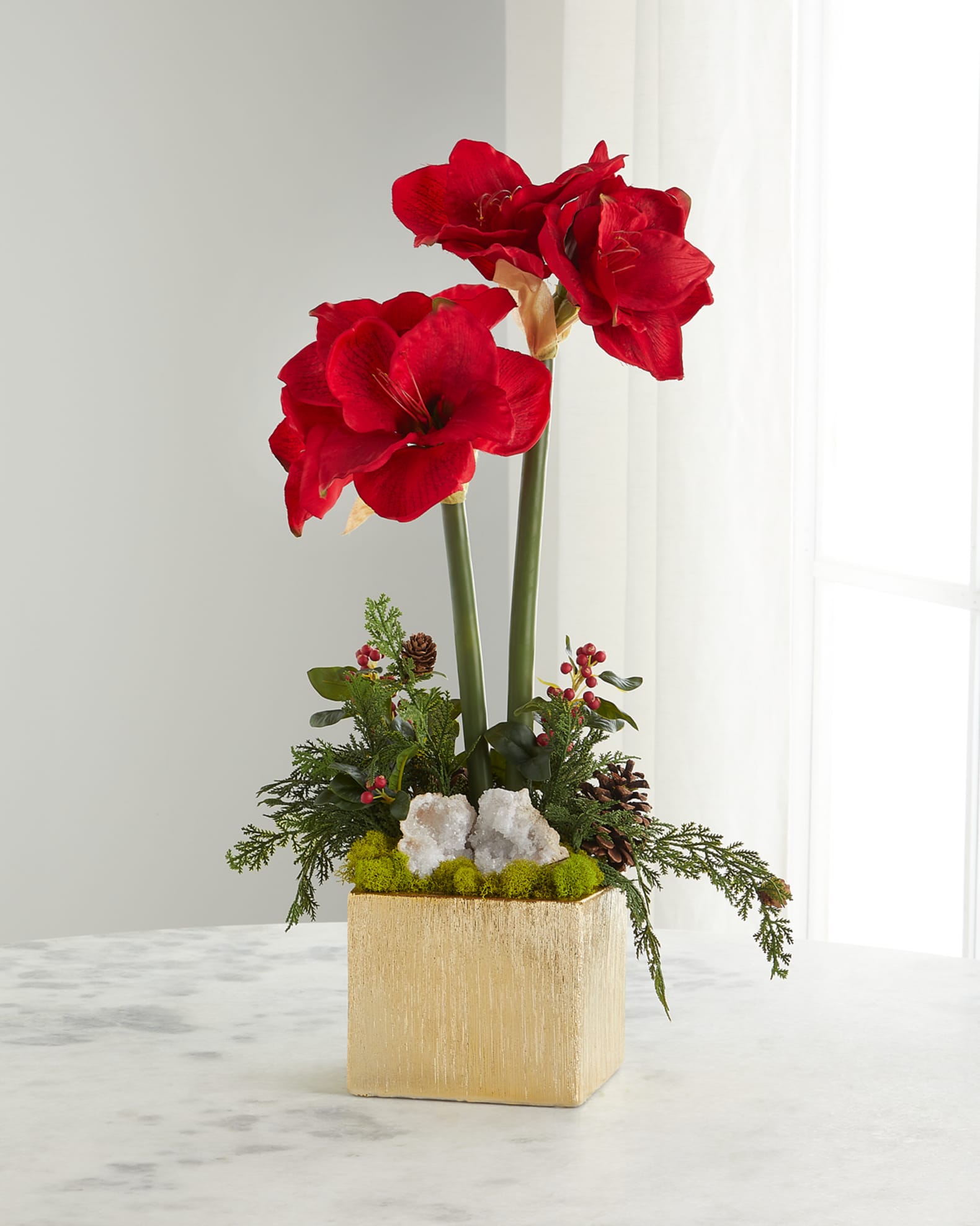 Red Peonies Christmas Faux Artificial Flower Arrangement-Christmas