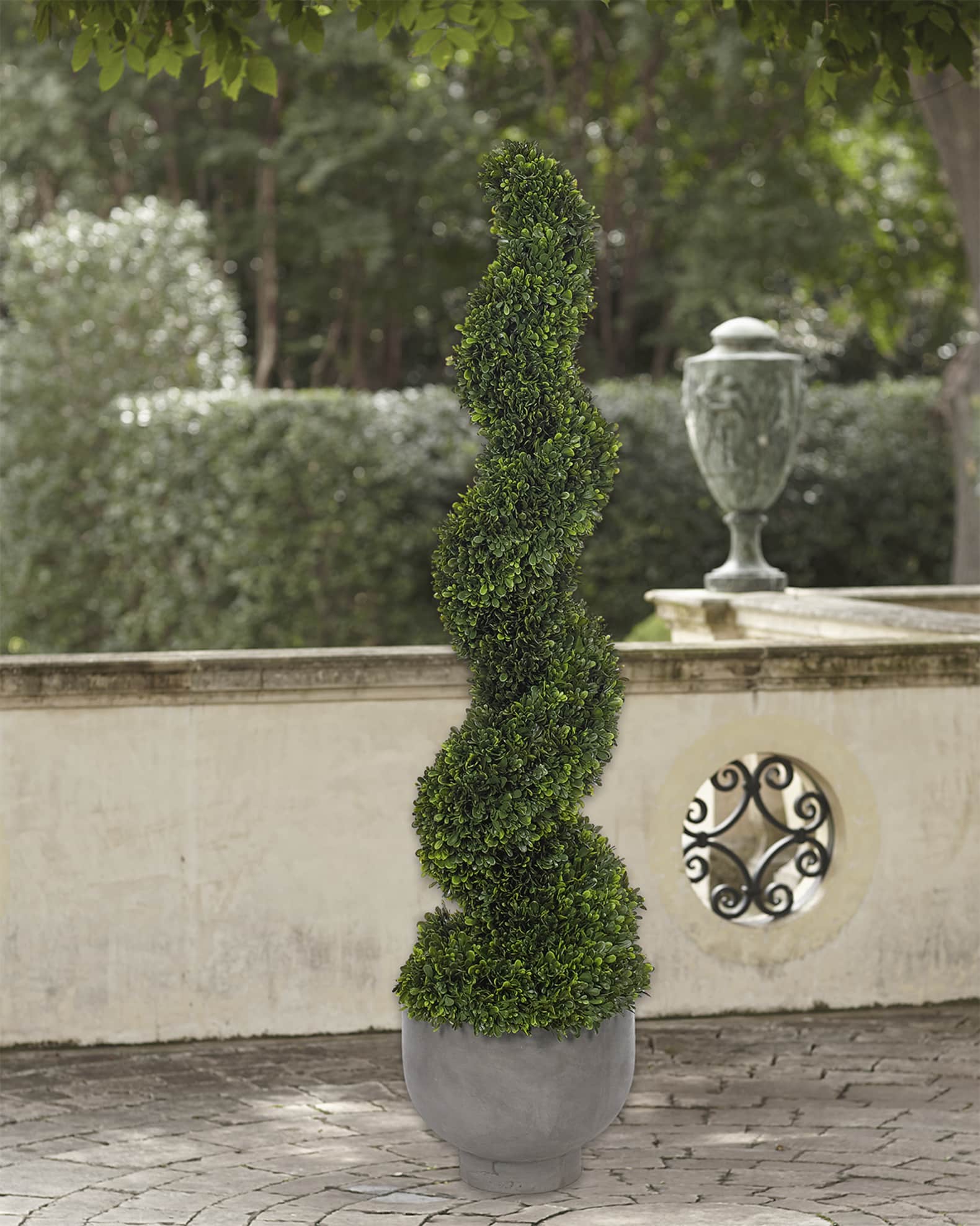 NDI Faux Boxwood Spiral Topiary Plant in Concrete Pot, 54"T Horchow