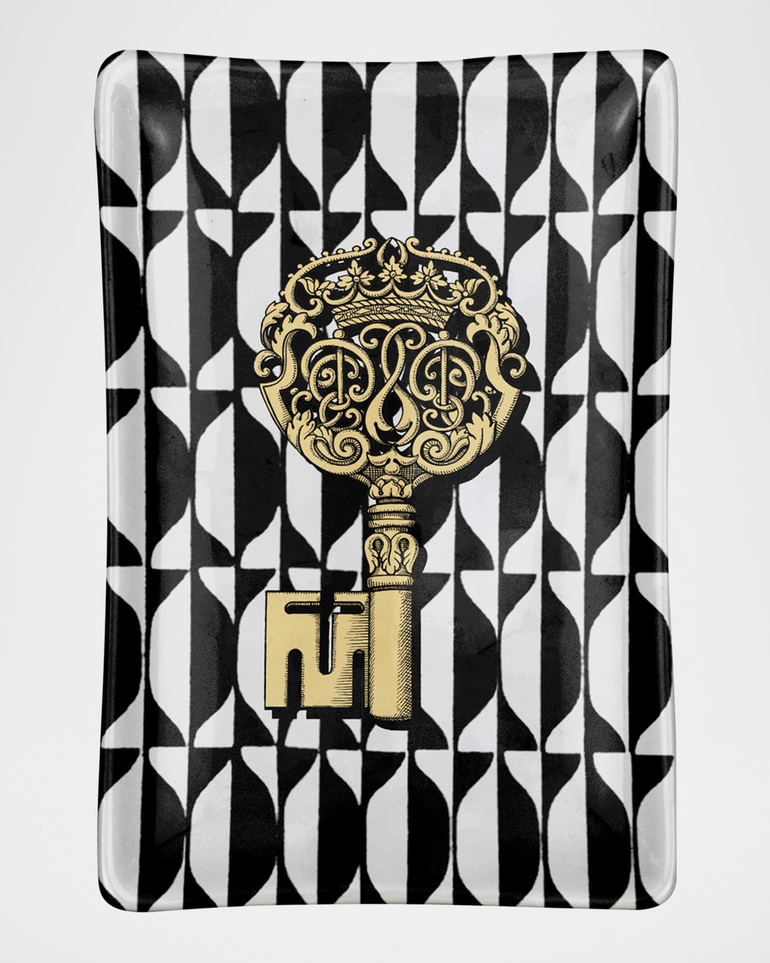 Fornasetti Rectangular Ashtray Chiavi Gold & Losanghe