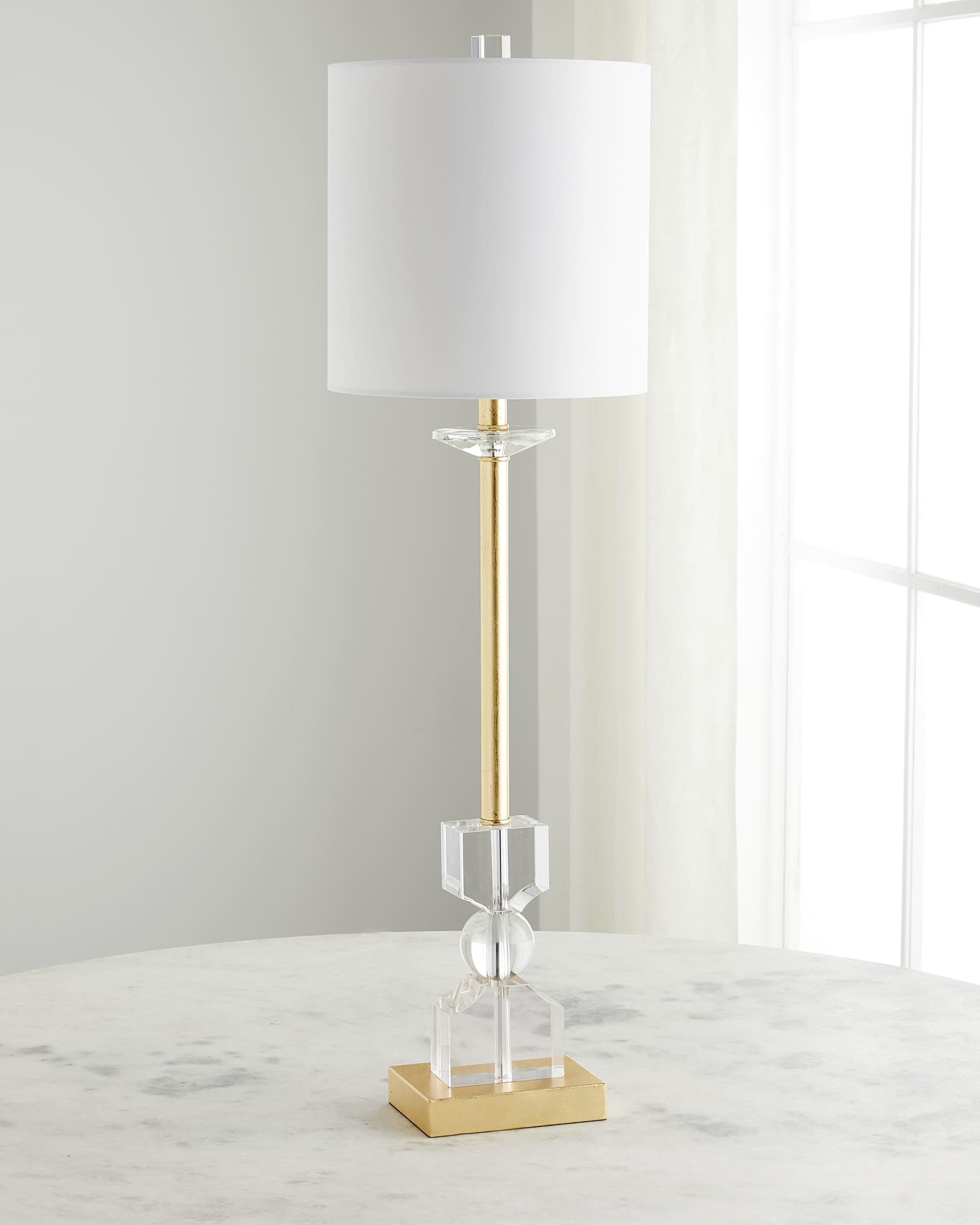 Kingston Crystal Buffet Lamp with White Linen Shade Horchow