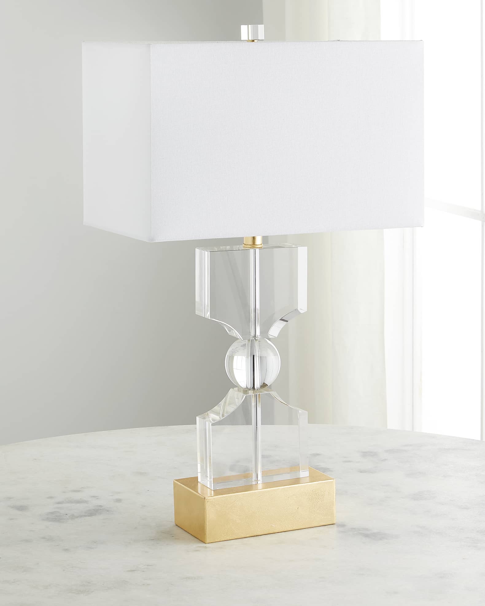Kingston Crystal Table Lamp with Gold Base White Linen
