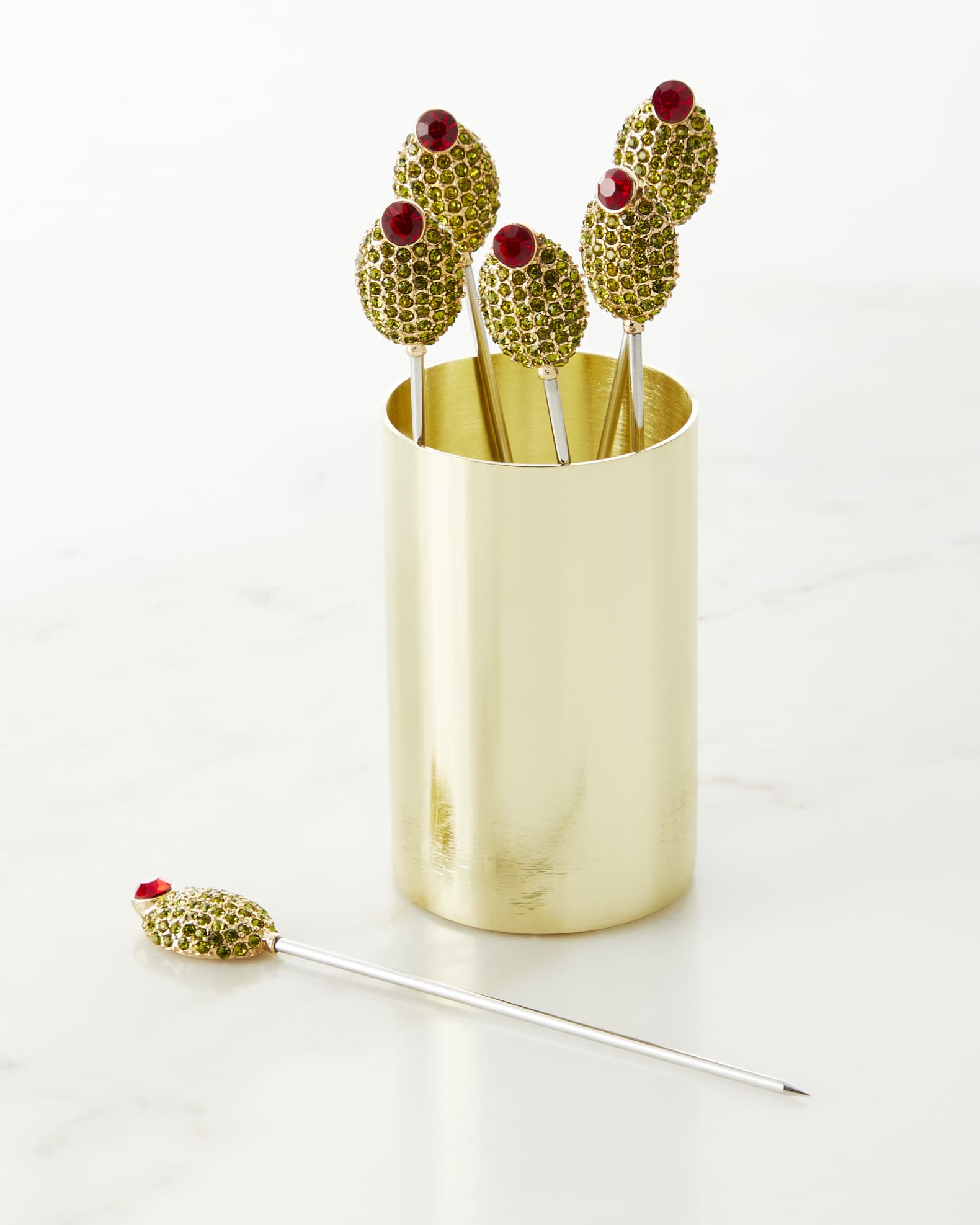 Joanna Buchanan Olive Cocktail Picks with Golden Holder Horchow