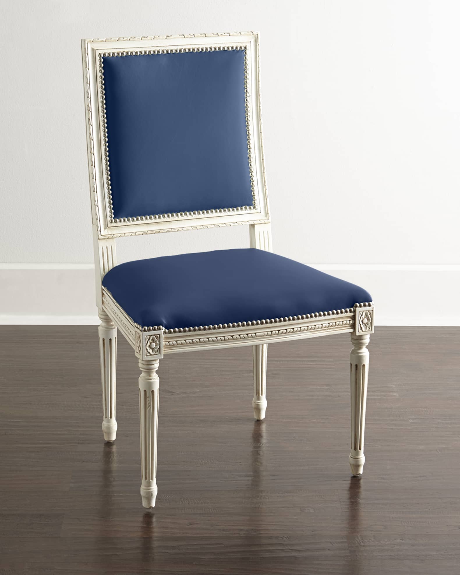 Massoud Ingram Cobalt Leather Chair, Set of 2