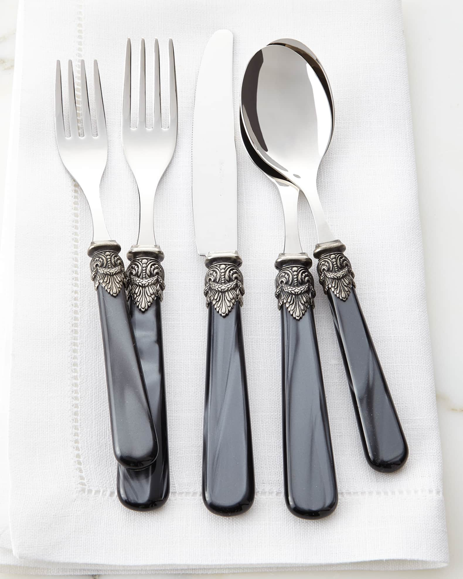 Neiman Marcus Napoleon 20-Piece Flatware Set, Black Pearl