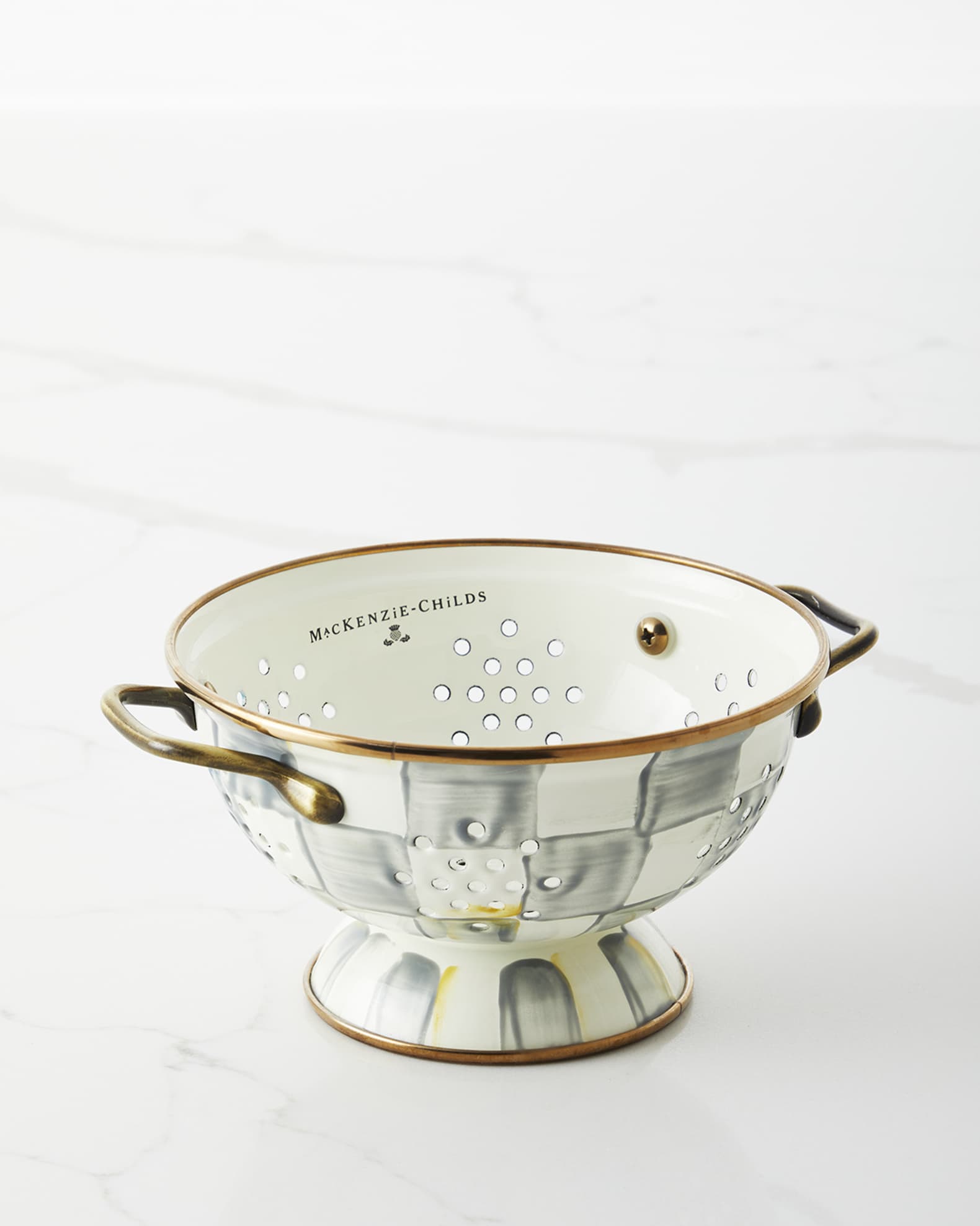 MacKenzie Childs Sterling Check Small Colander