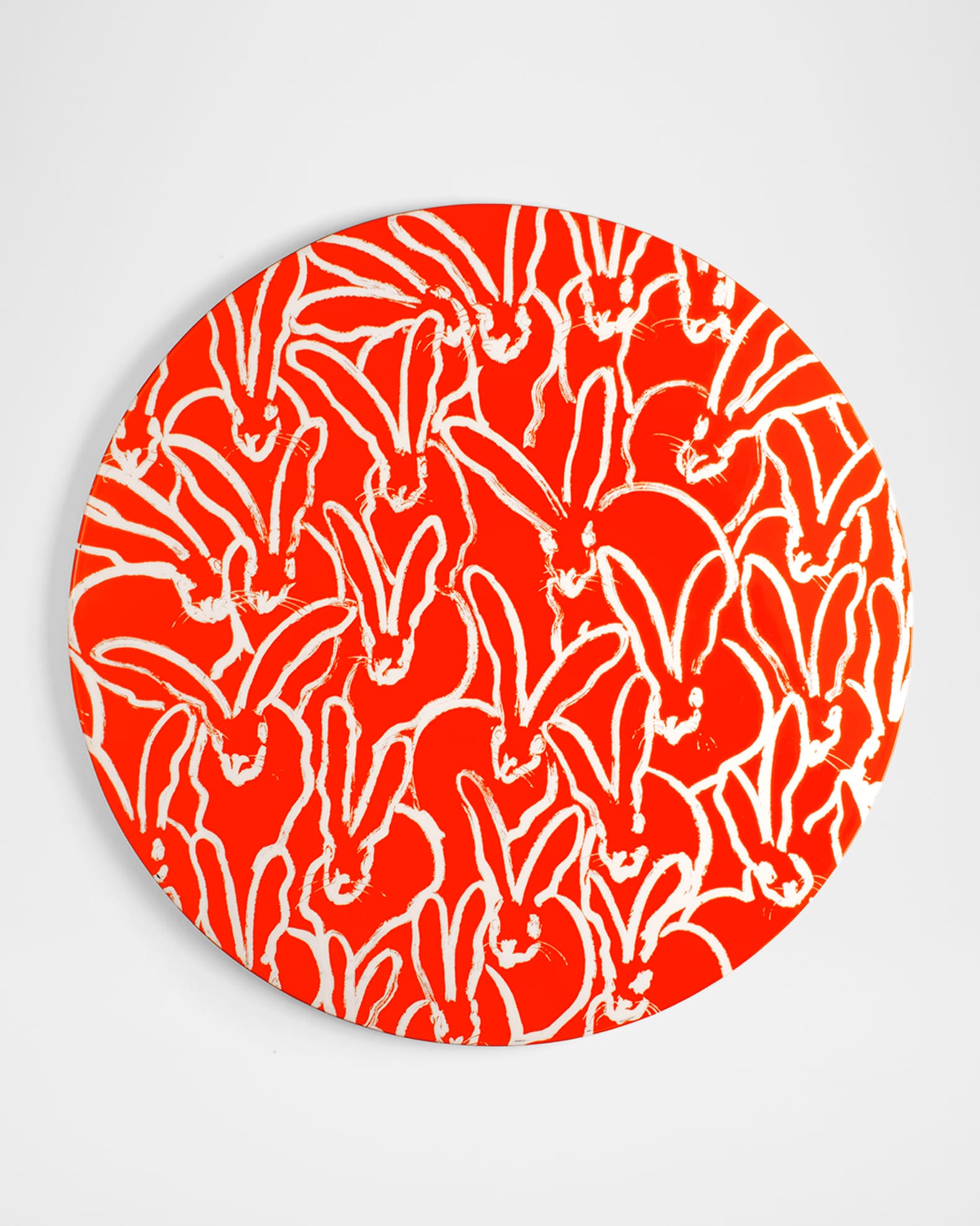 Hunt Slonem Rabbit Run Round Lacquer Placemat, Orange Horchow