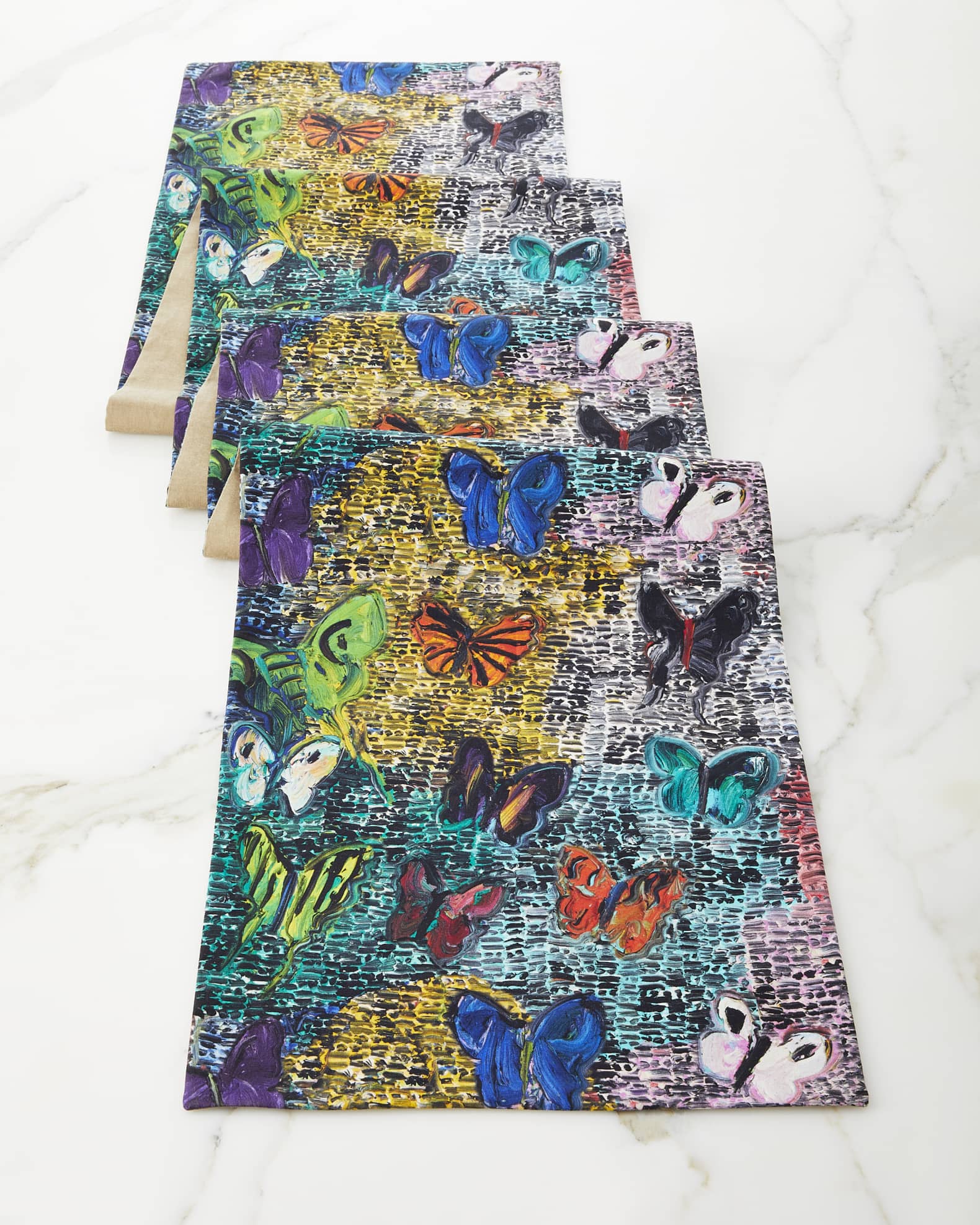 Hunt Slonem Butterflies and Guardians Table Runner, 108"