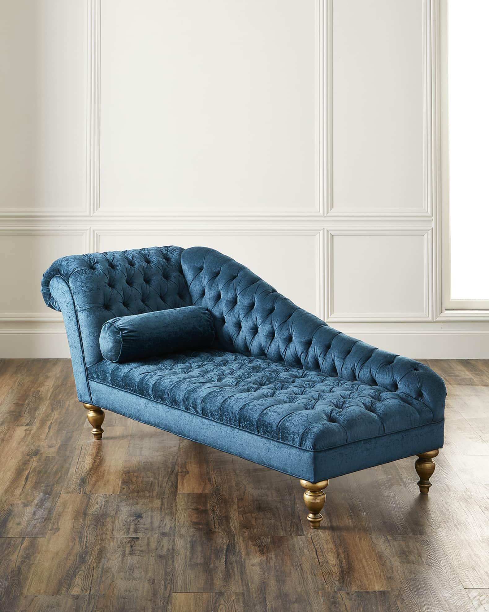 Blue tufted chaise lounge sale